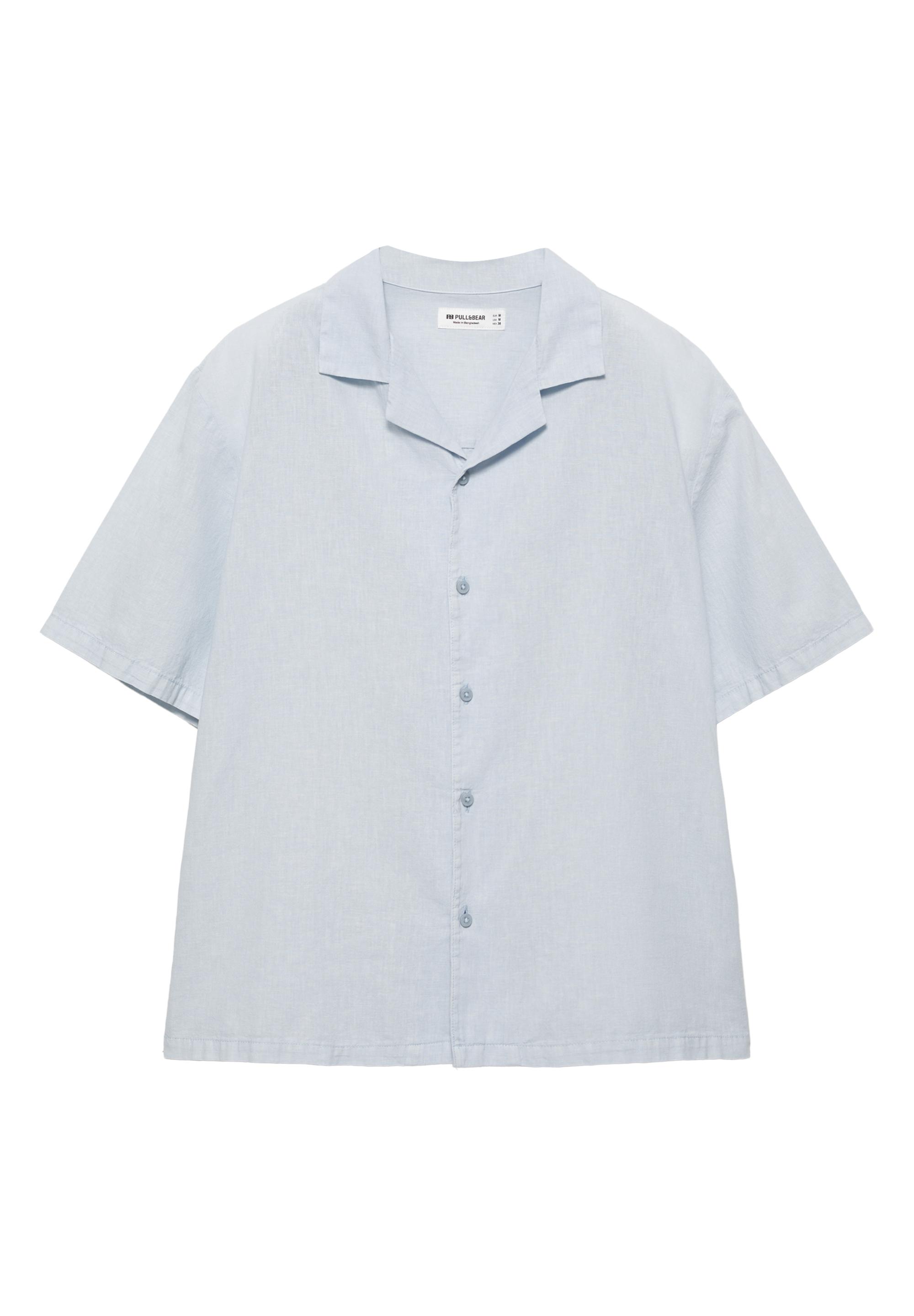 Short sleeve linen blend shirt — Pale blue