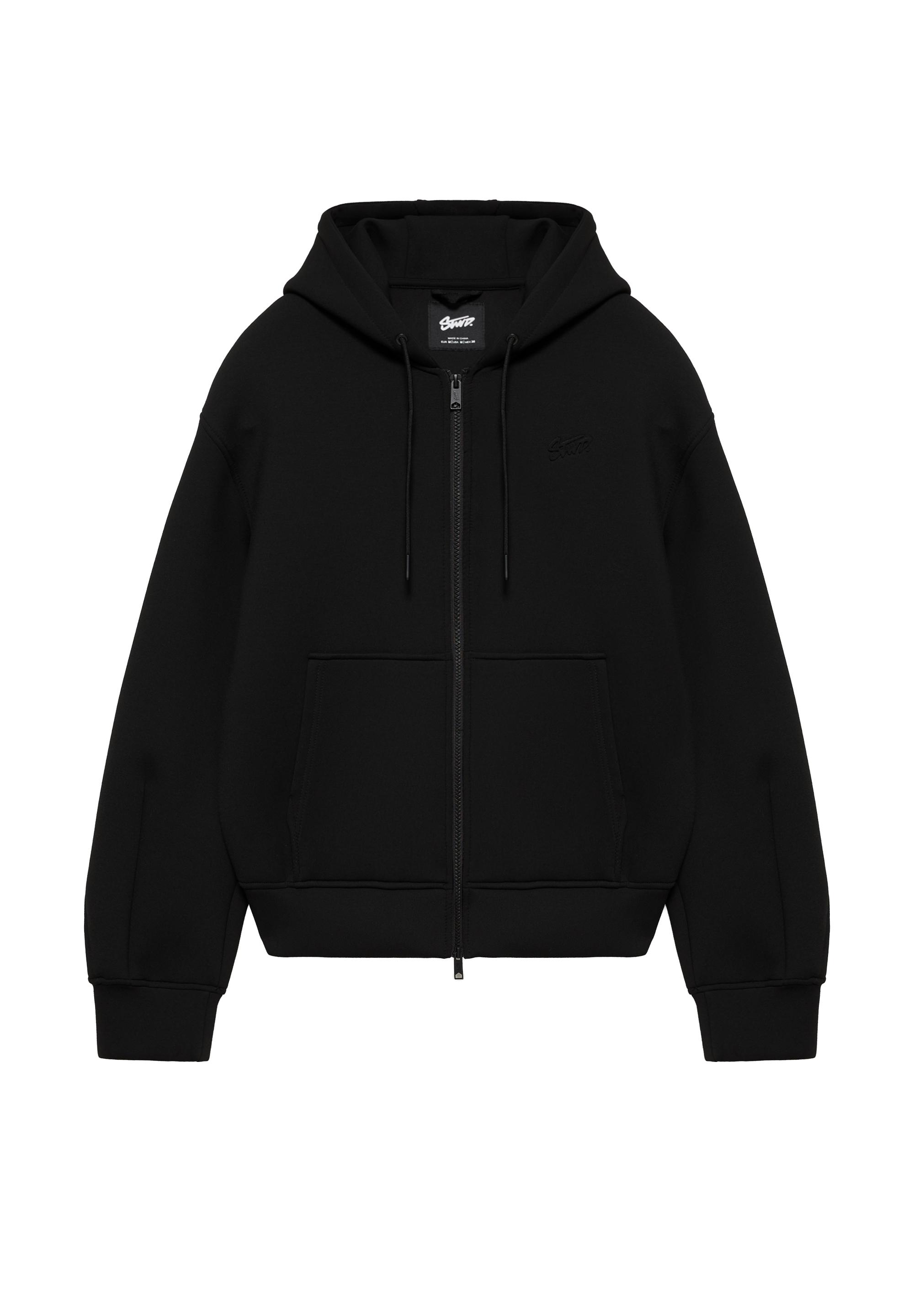 Neoprene-effect zip-up hoodie — Black