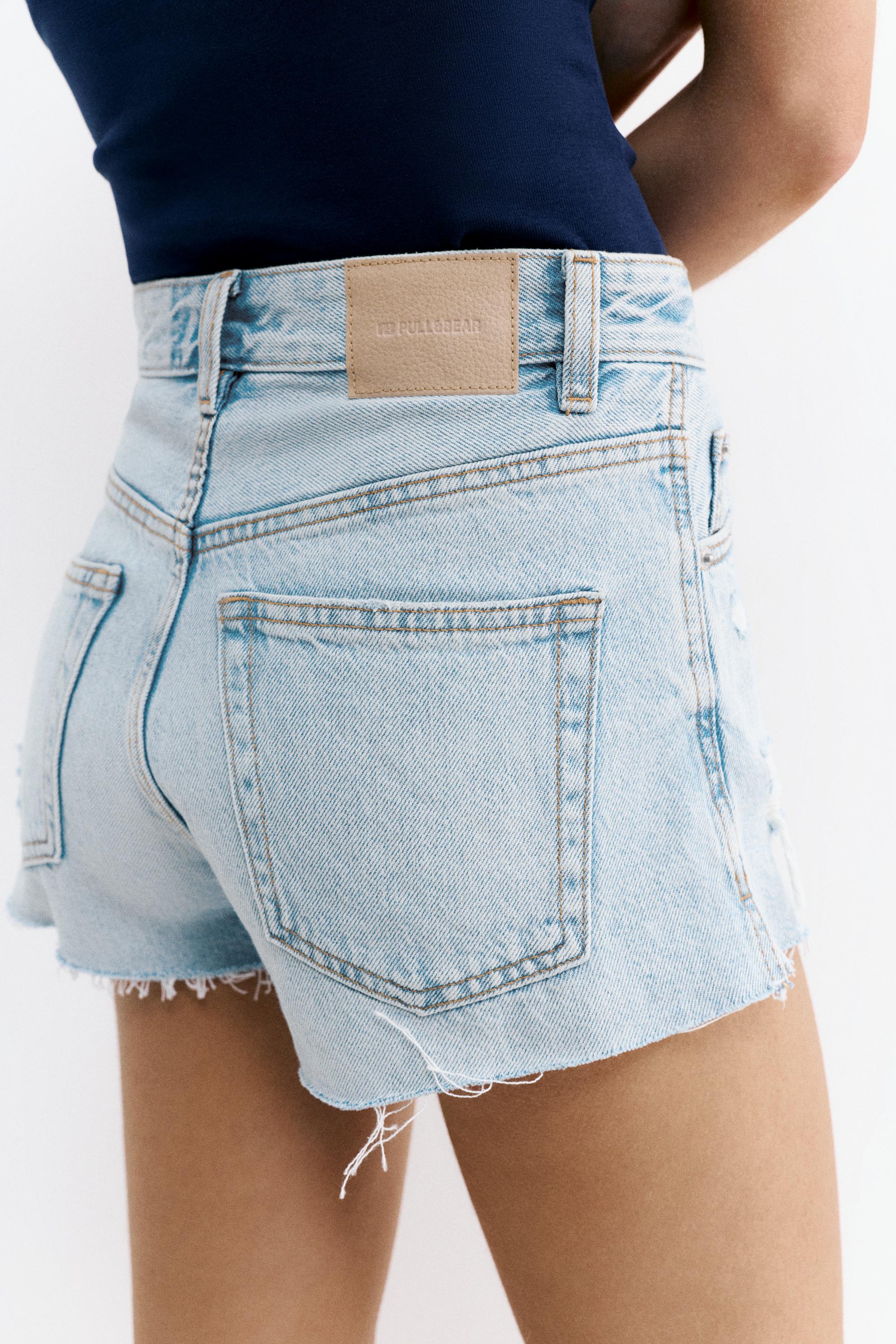 Mom fit yırtık denim şort - Görsel 8