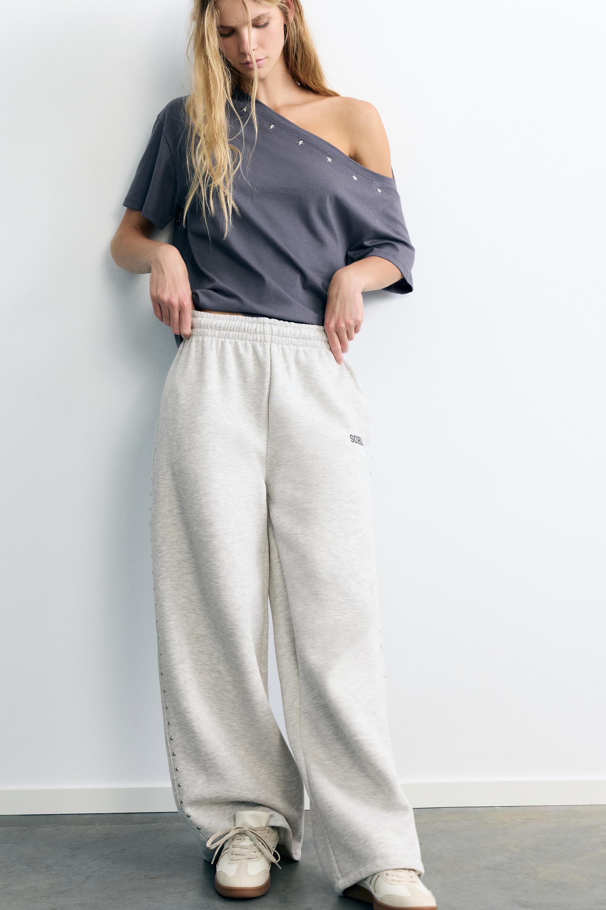 Studded joggers — Grey marl
