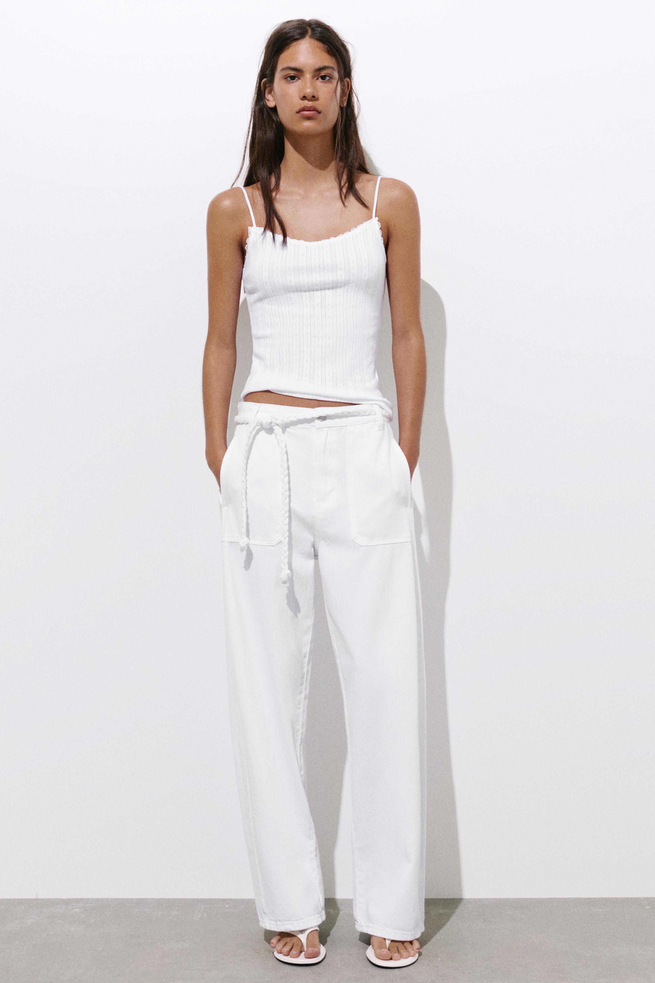 Balloon jeans with drawstring — White
