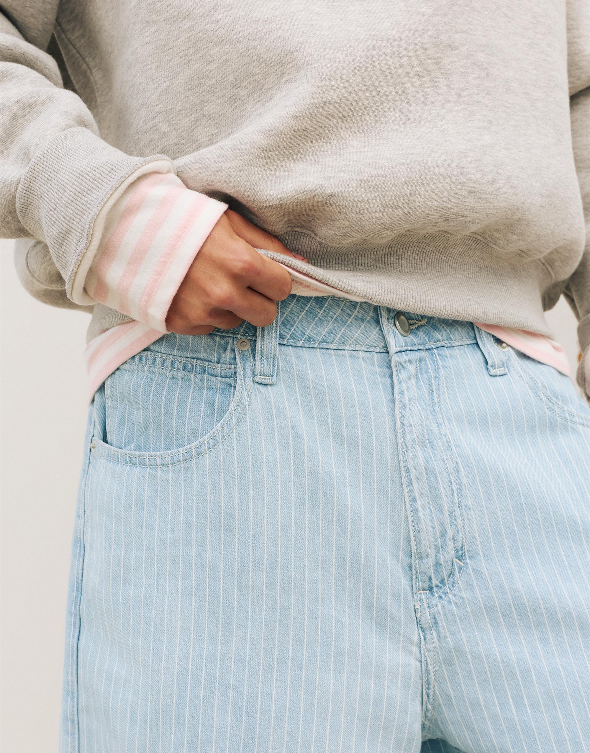 Relaxed fit striped denim Bermuda shorts — Pale indigo