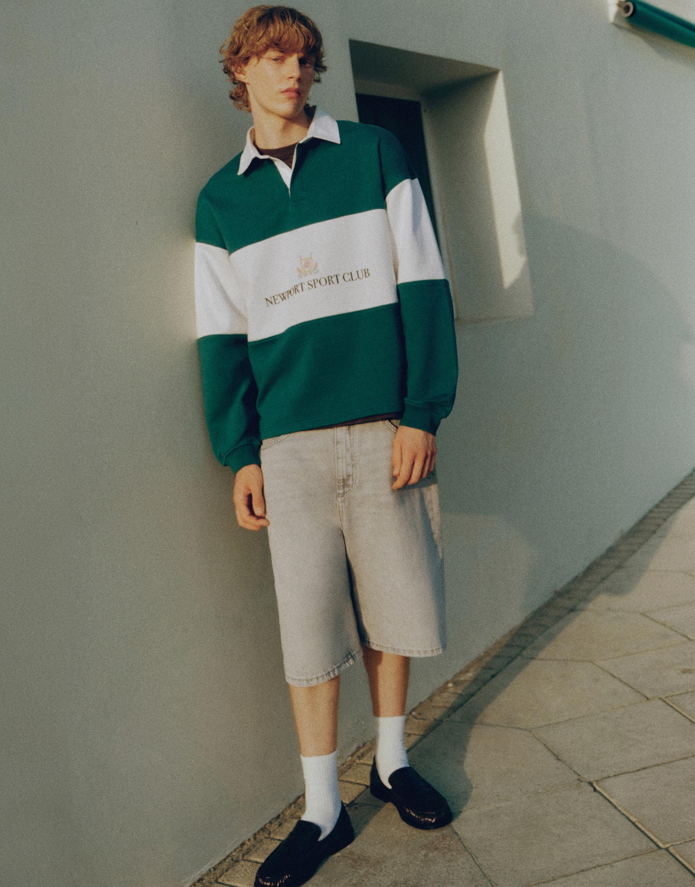 Long sleeve Newport Sport Club polo shirt — Off white