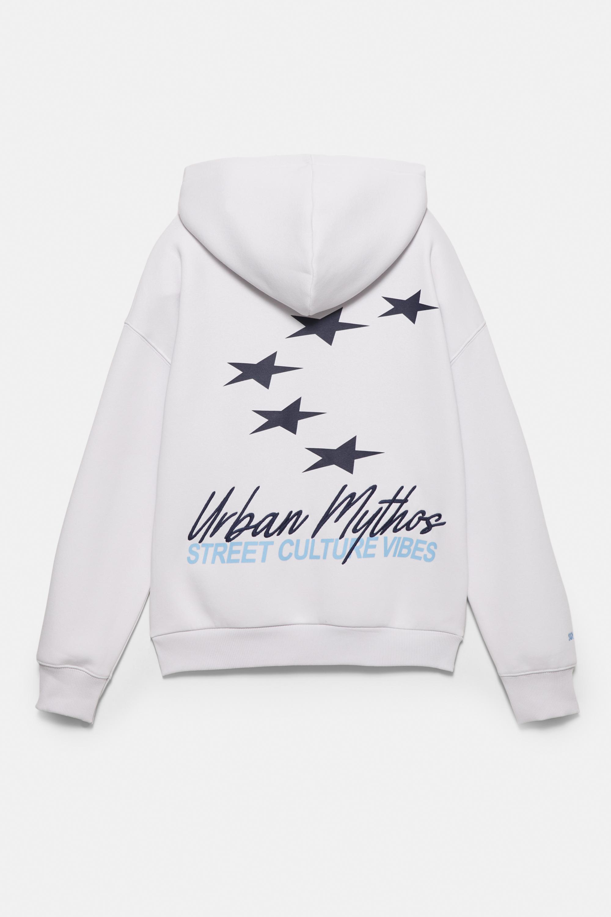 Yazılı yıldız desenli kapüşonlu sweatshirt - Görsel 5
