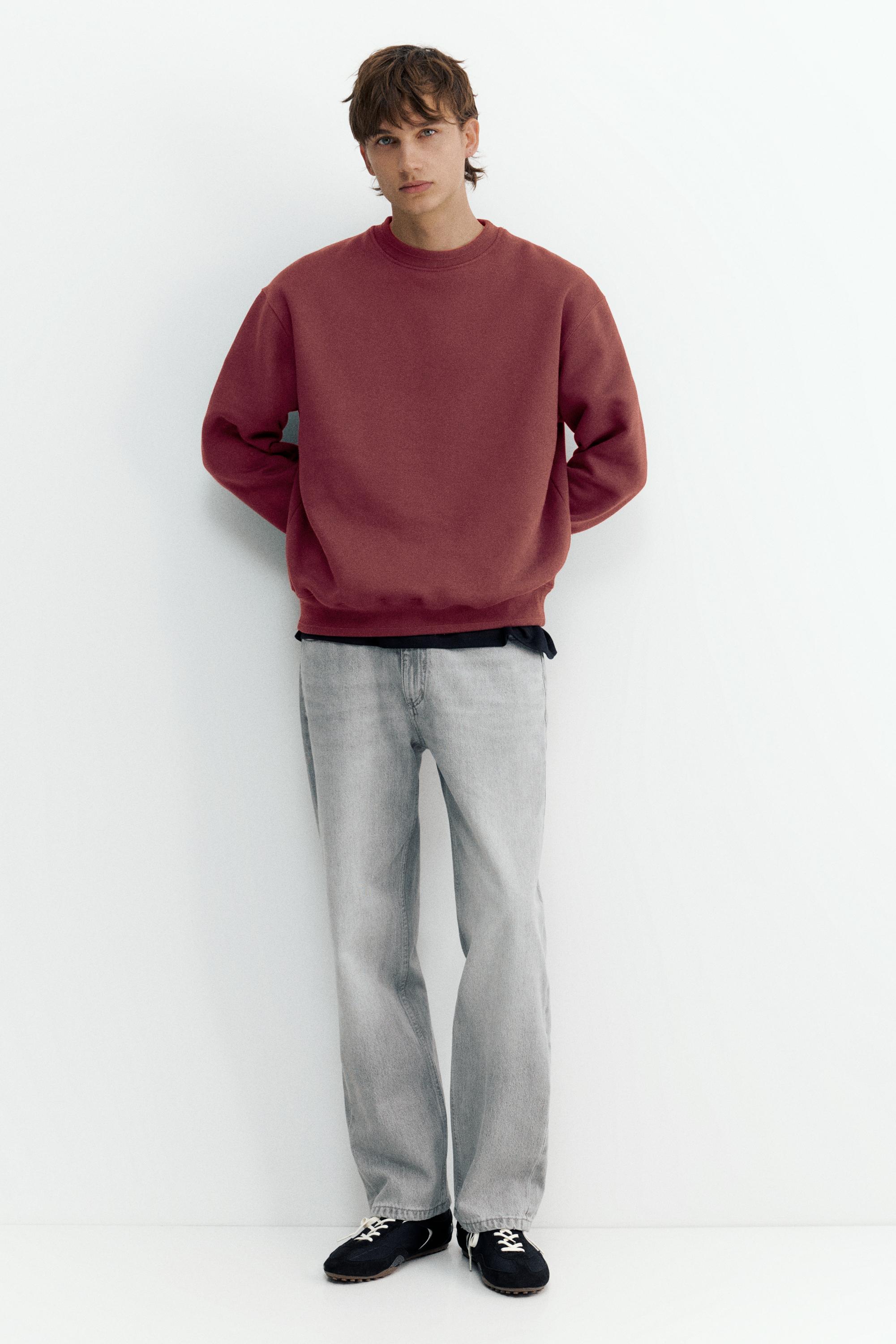 Relaxed fit round neck sweatshirt — Burgundy