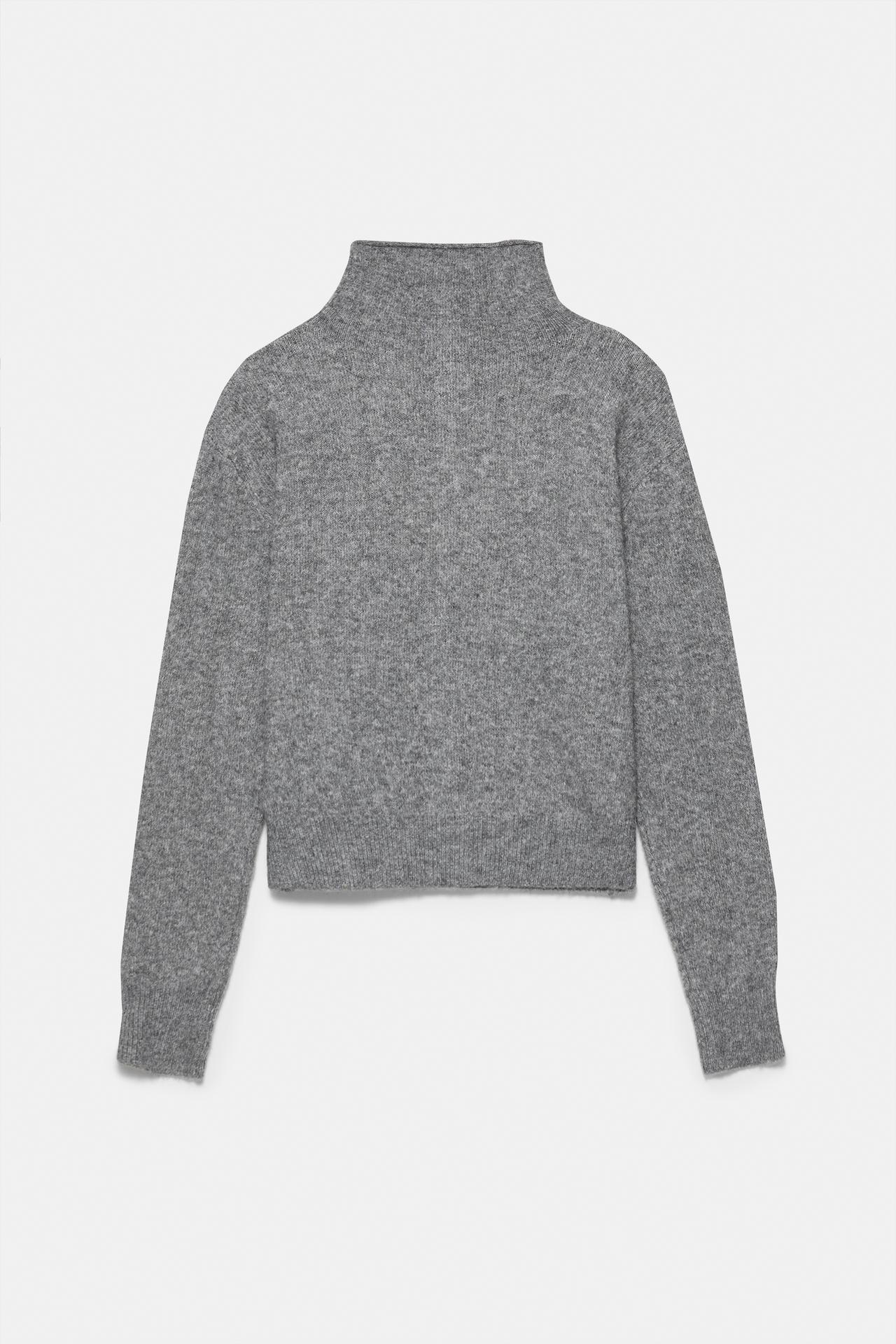 High neck buttoned cardigan — Grey marl