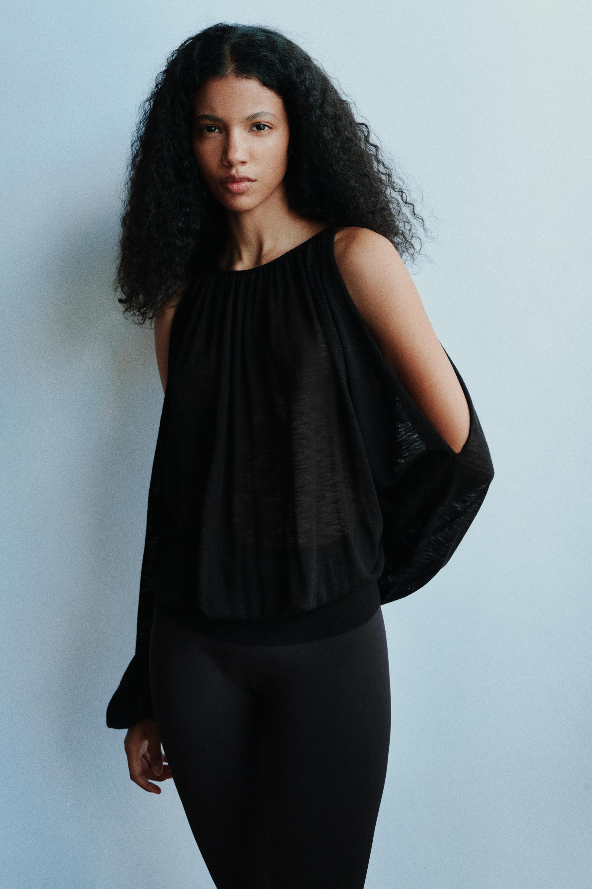 Fine knit cut-out top — Black