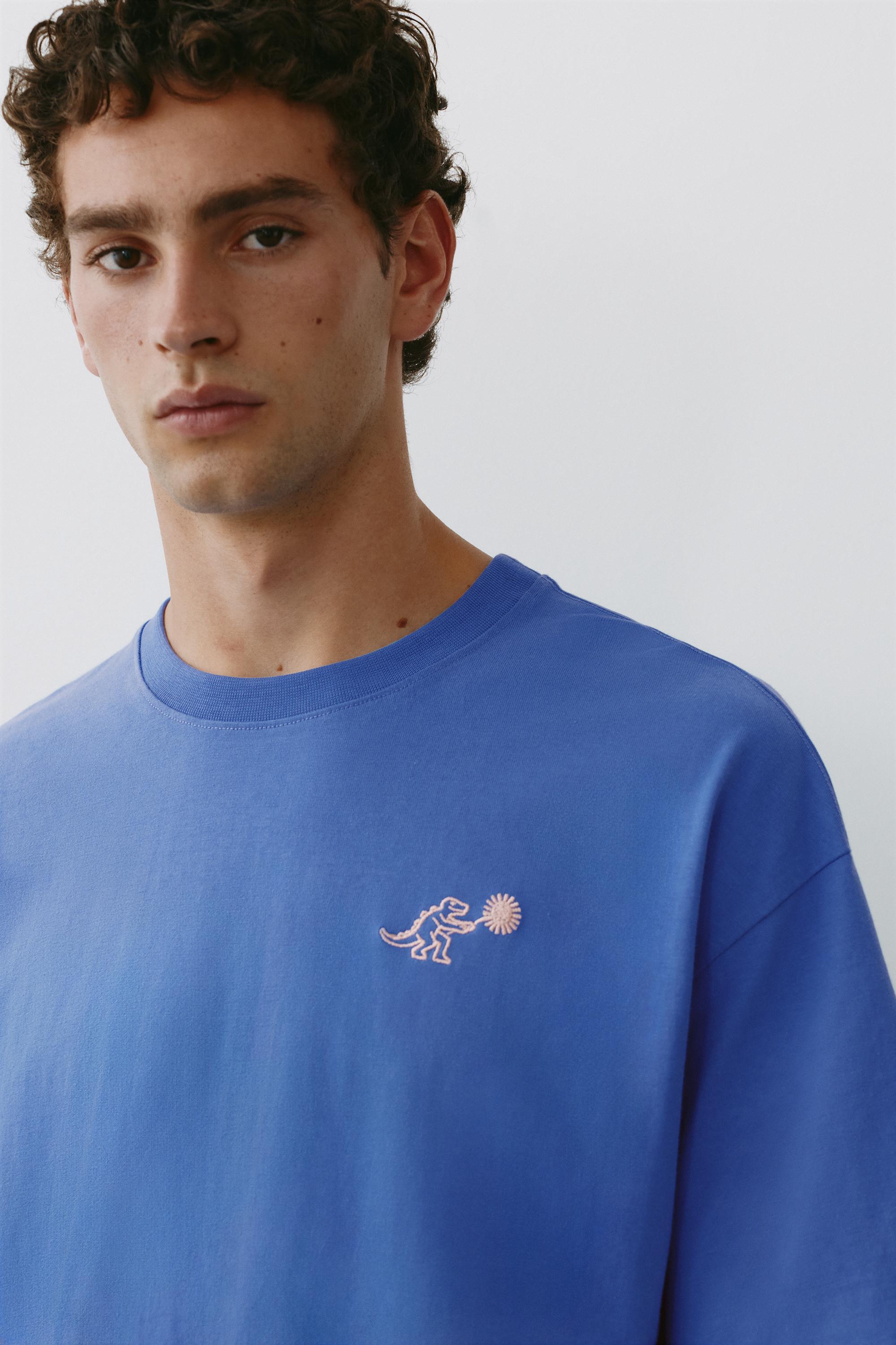 Relaxed fit textured graphic T-shirt — Deep blue