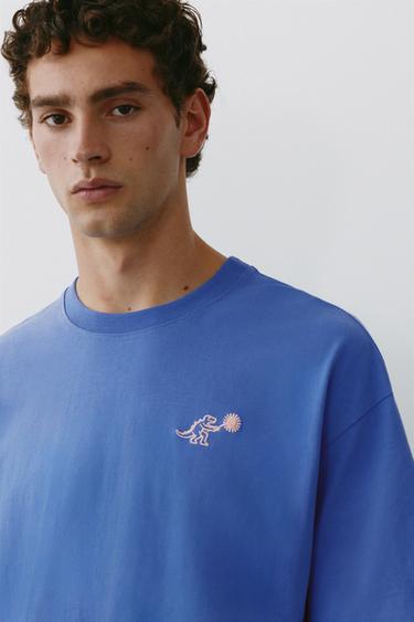 Relaxed fit textured graphic T-shirt — Deep blue 3