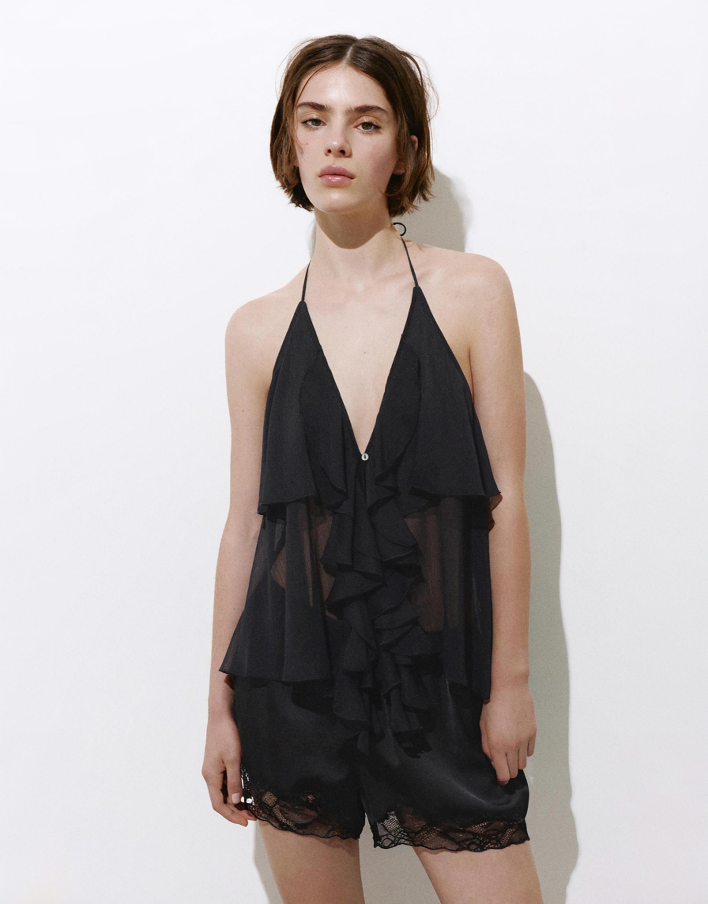 Halter top with ruffles — Black