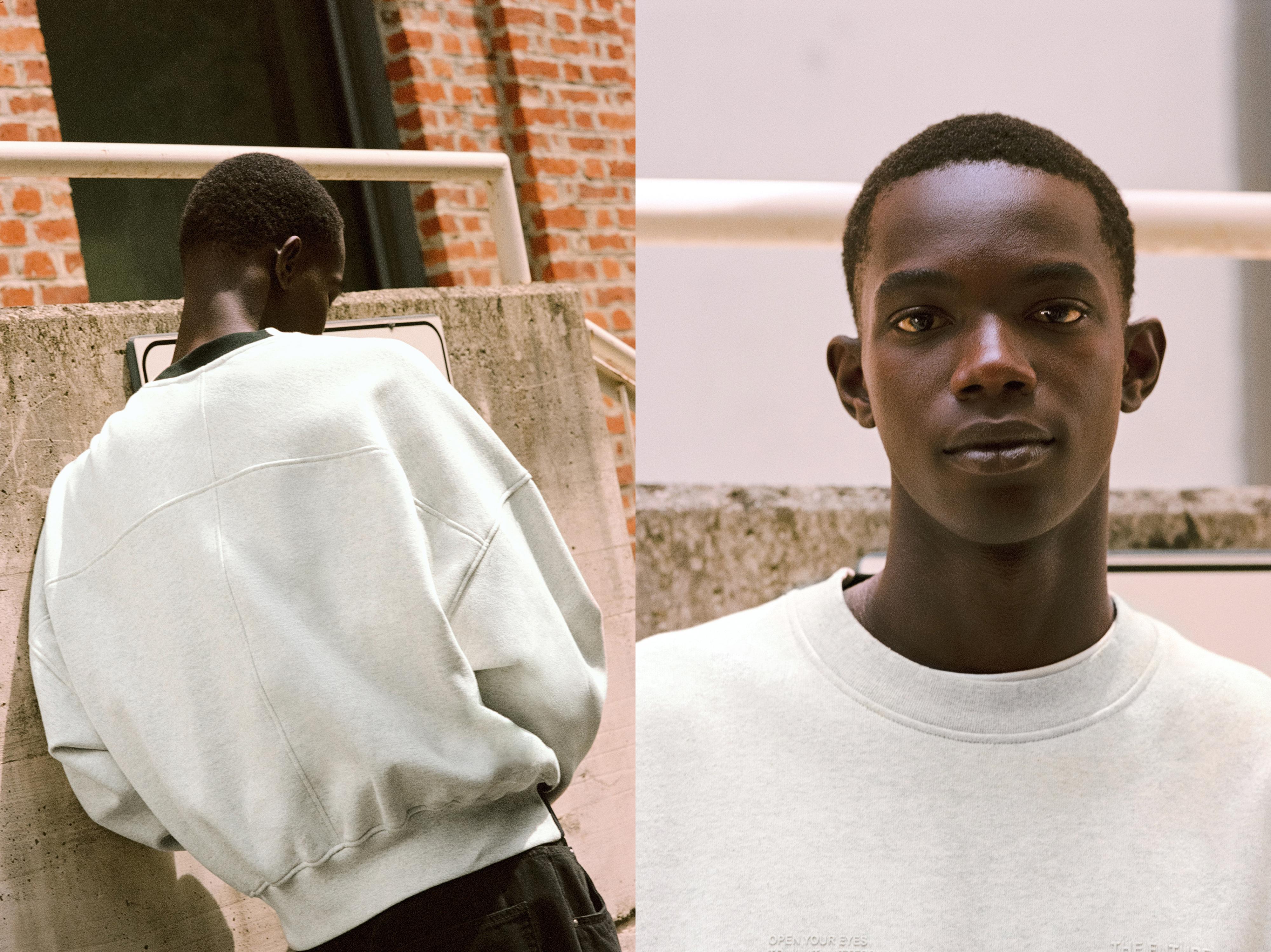 Contrast rib round neck sweatshirt — Grey marl