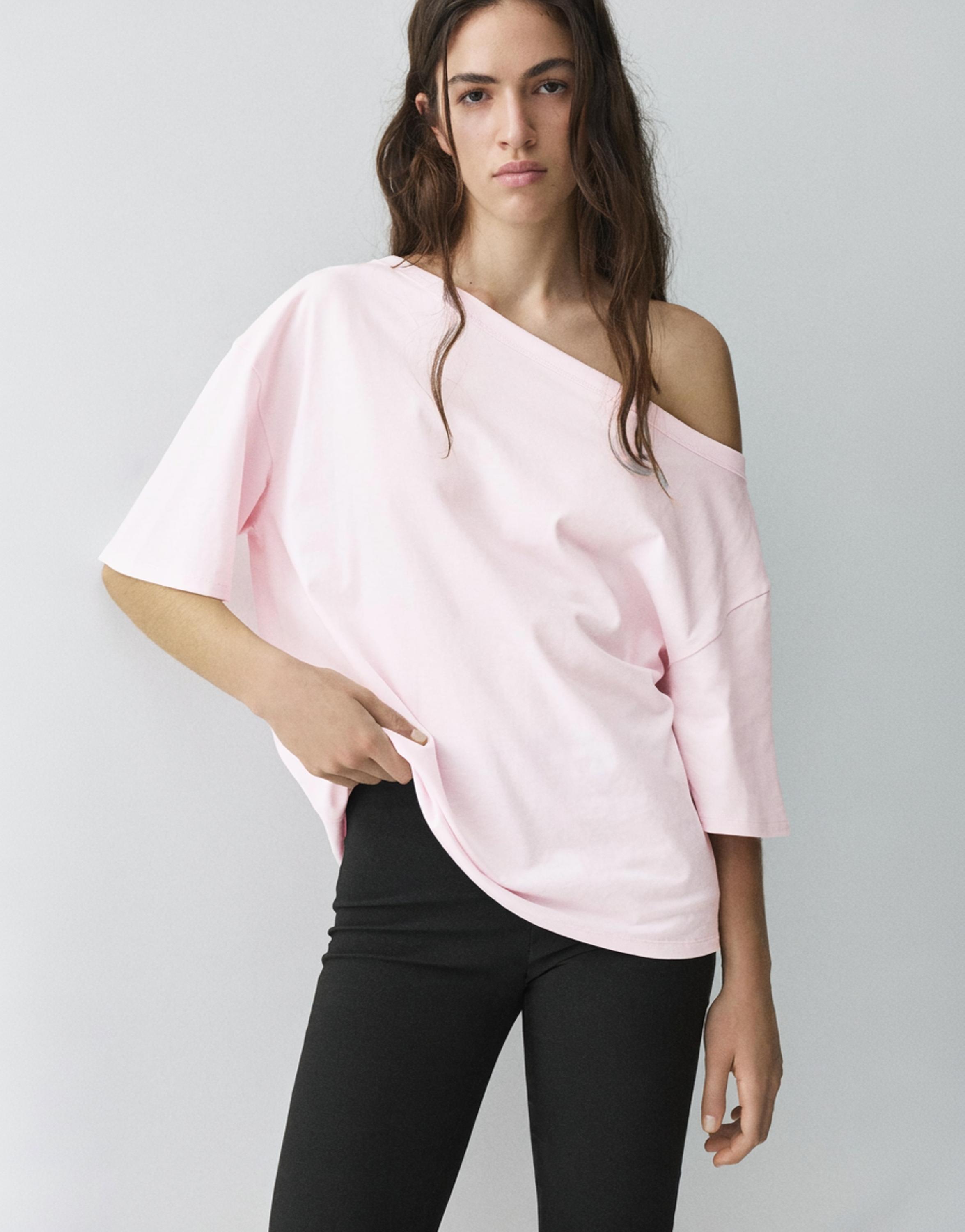 Asymmetric short sleeve T-shirt — Pink