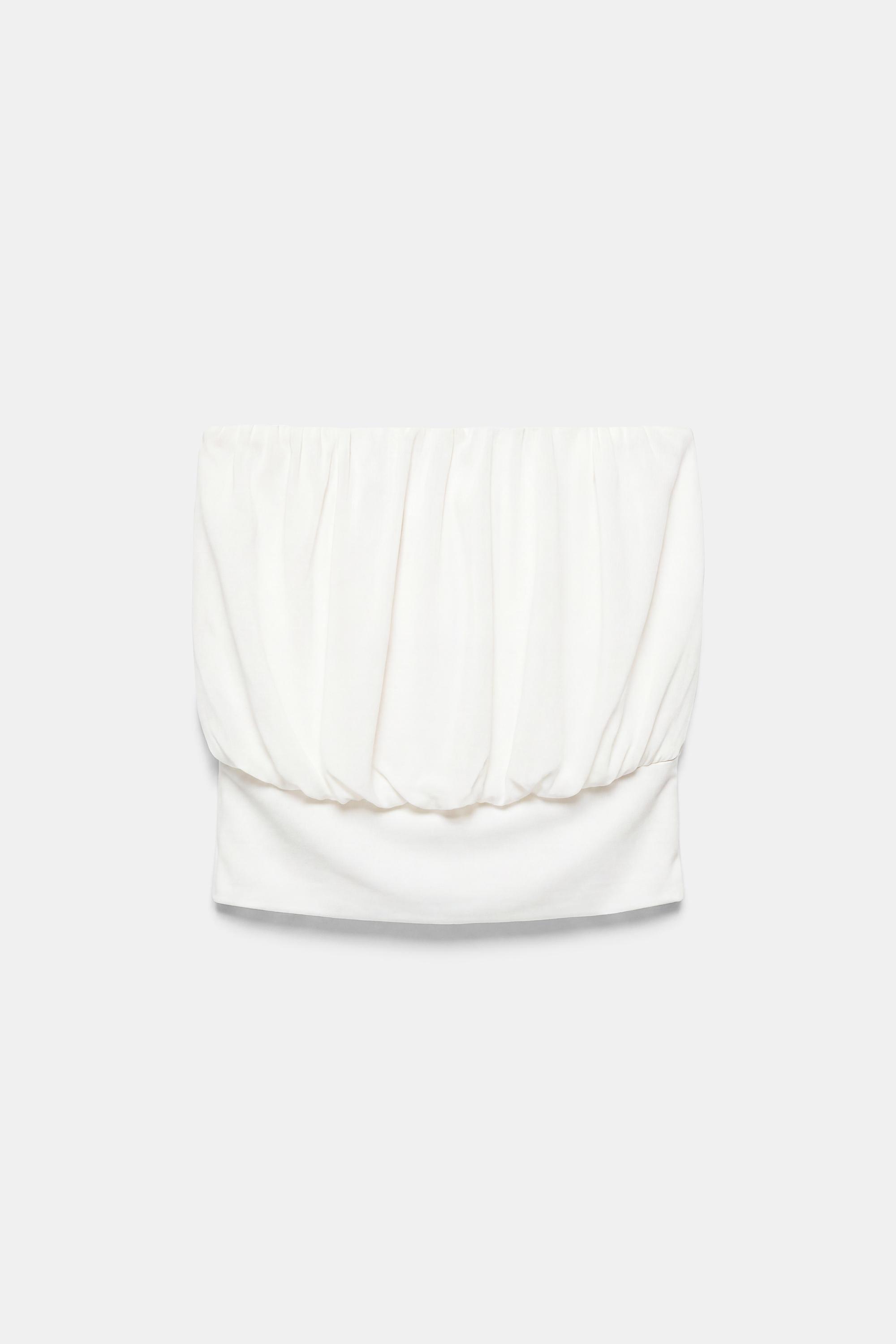 Strapless top with waistband — Pale ecru