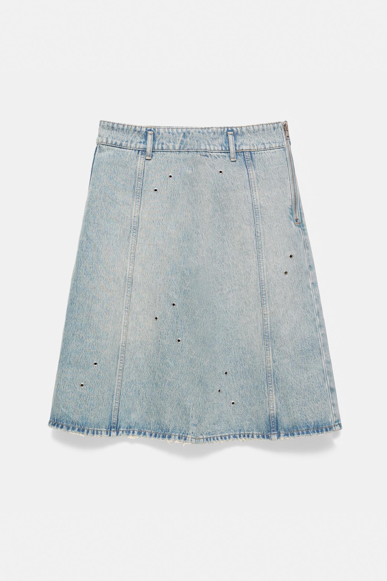 Eyelet denim midi skirt — Pale blue