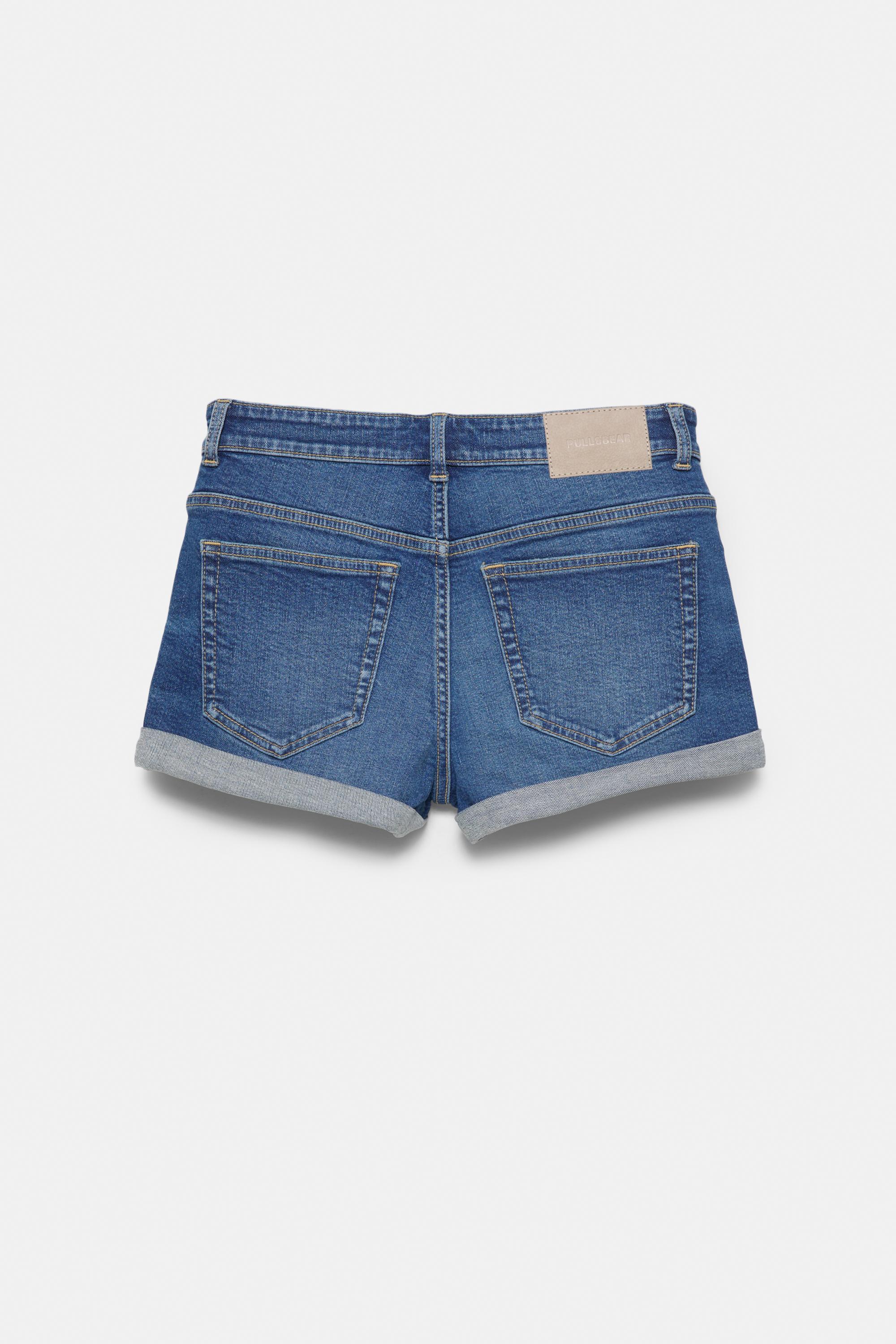Orta bel denim şort - Görsel 3