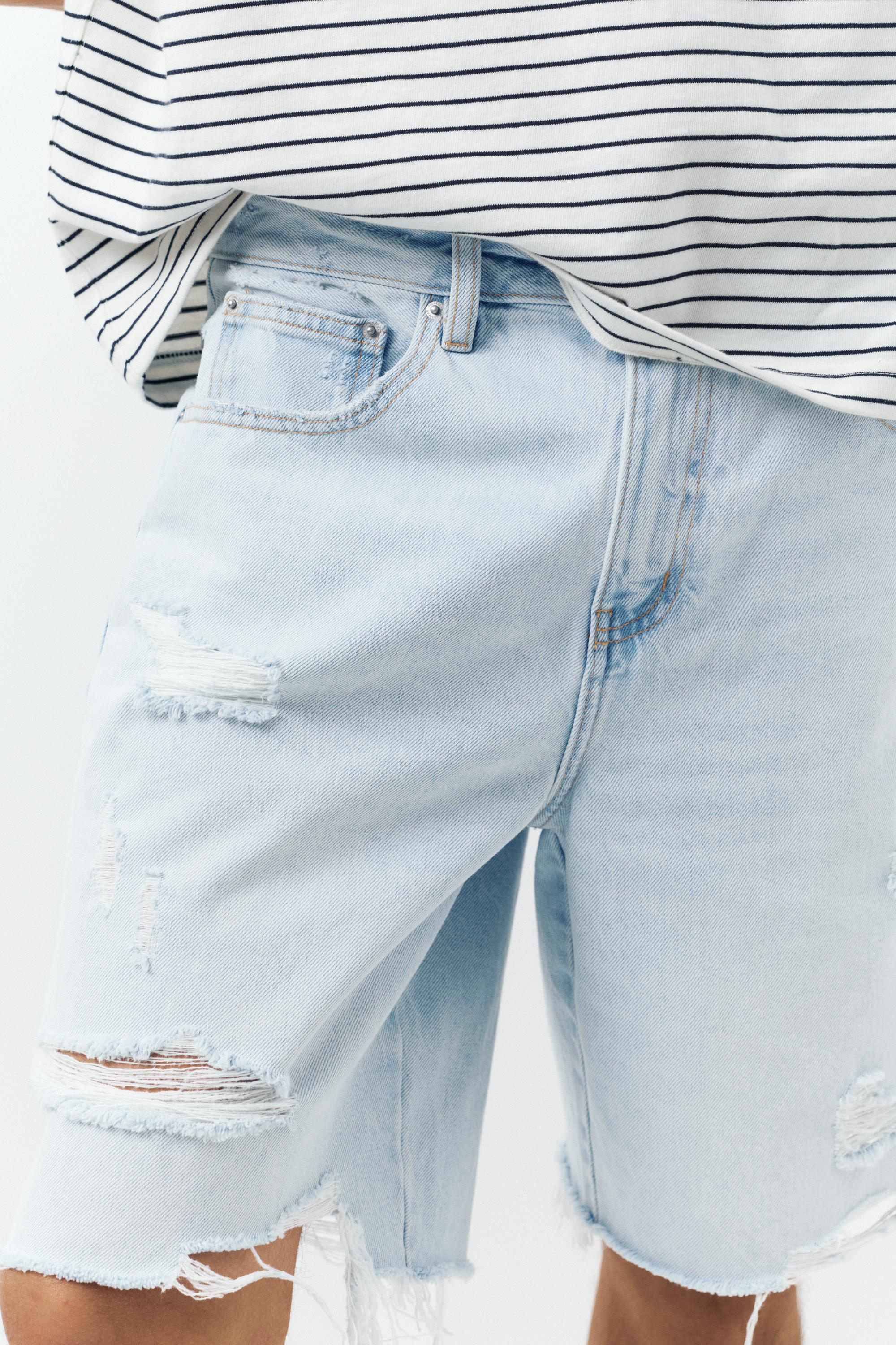 Straight-leg denim Bermuda shorts — Pale blue