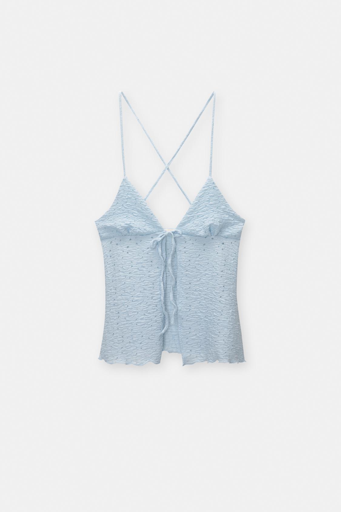 Open knit strappy top with tie - pull&bear