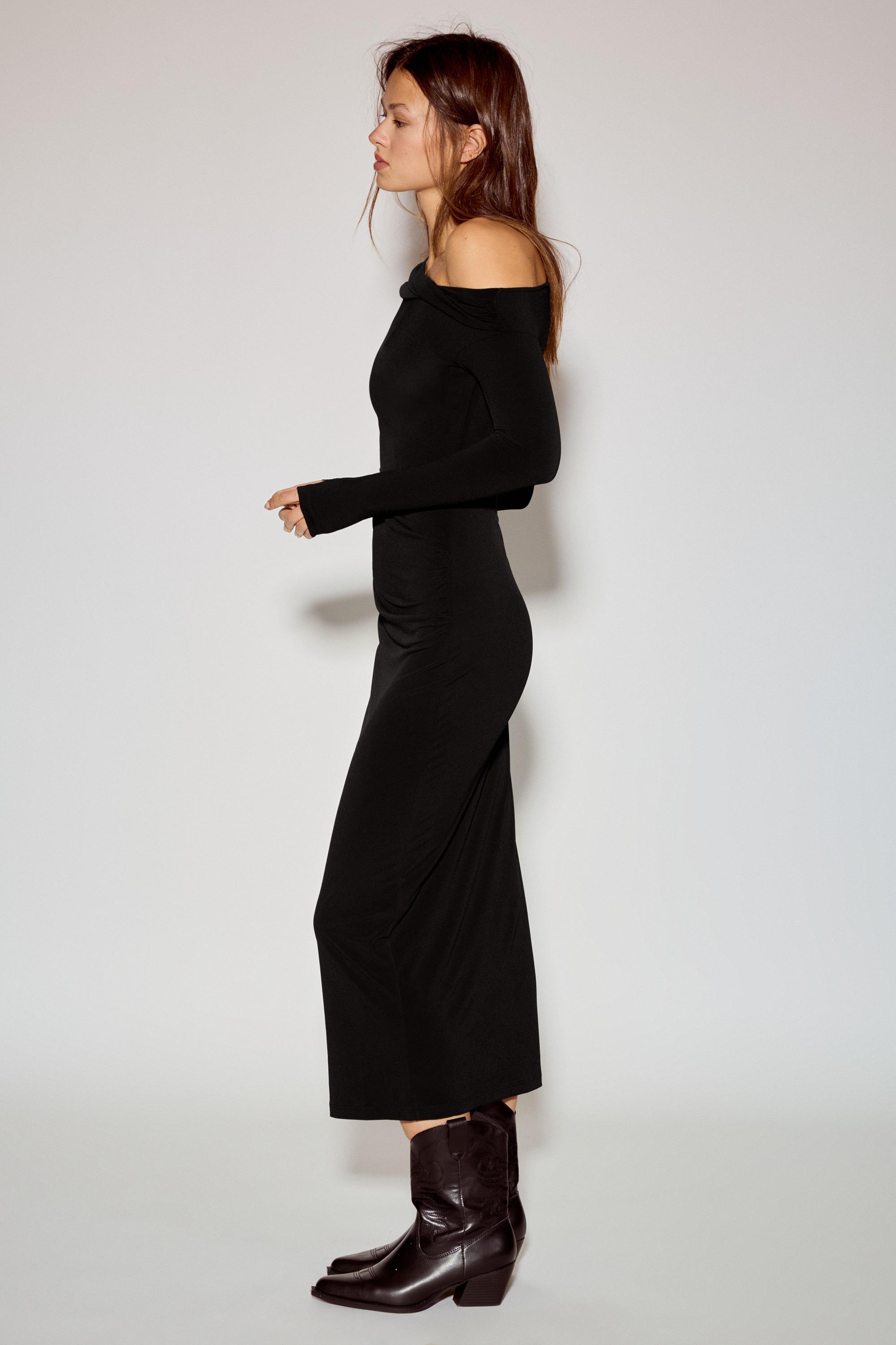 Bardot neckline midi dress — Black