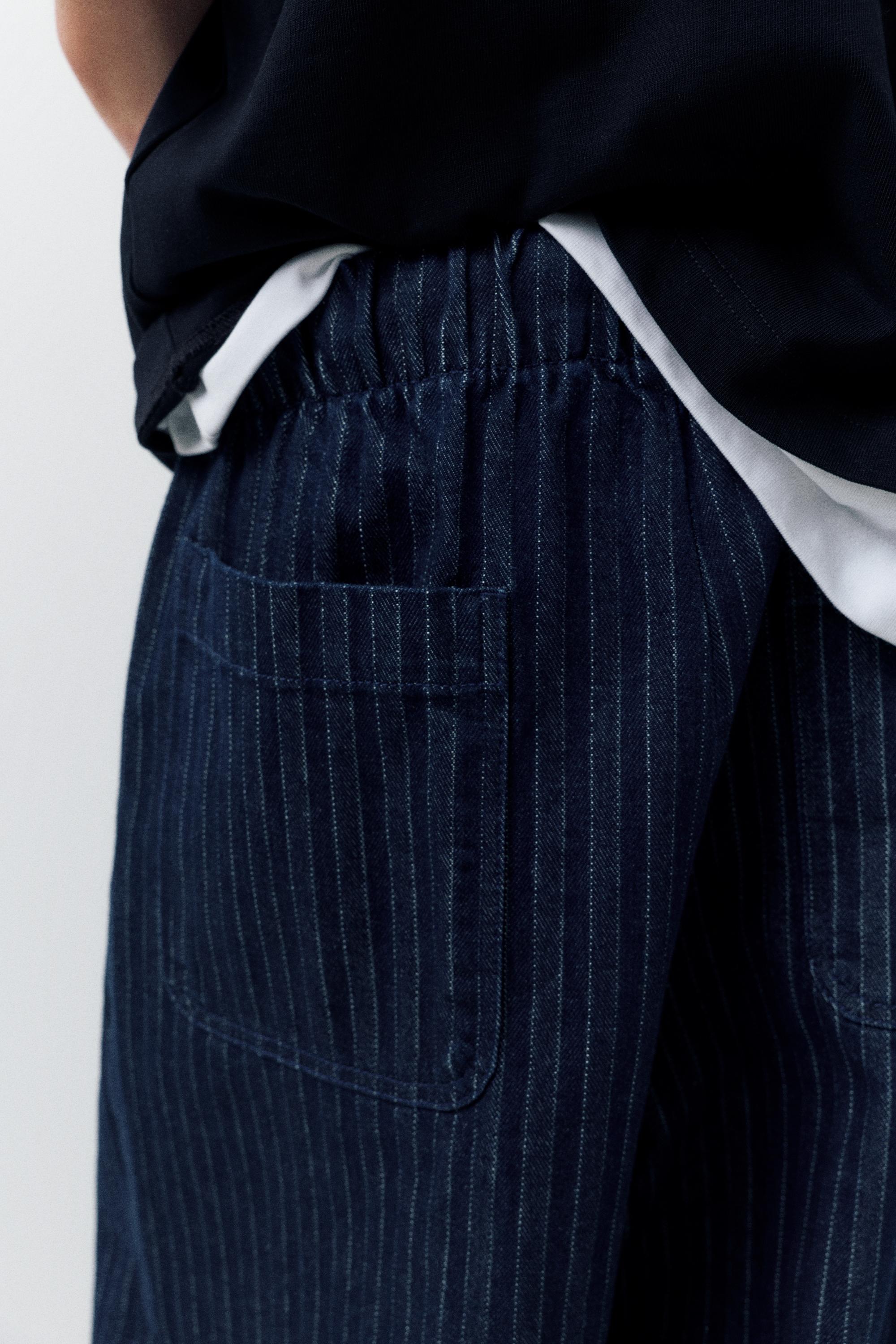 Striped denim jogger trousers — Navy