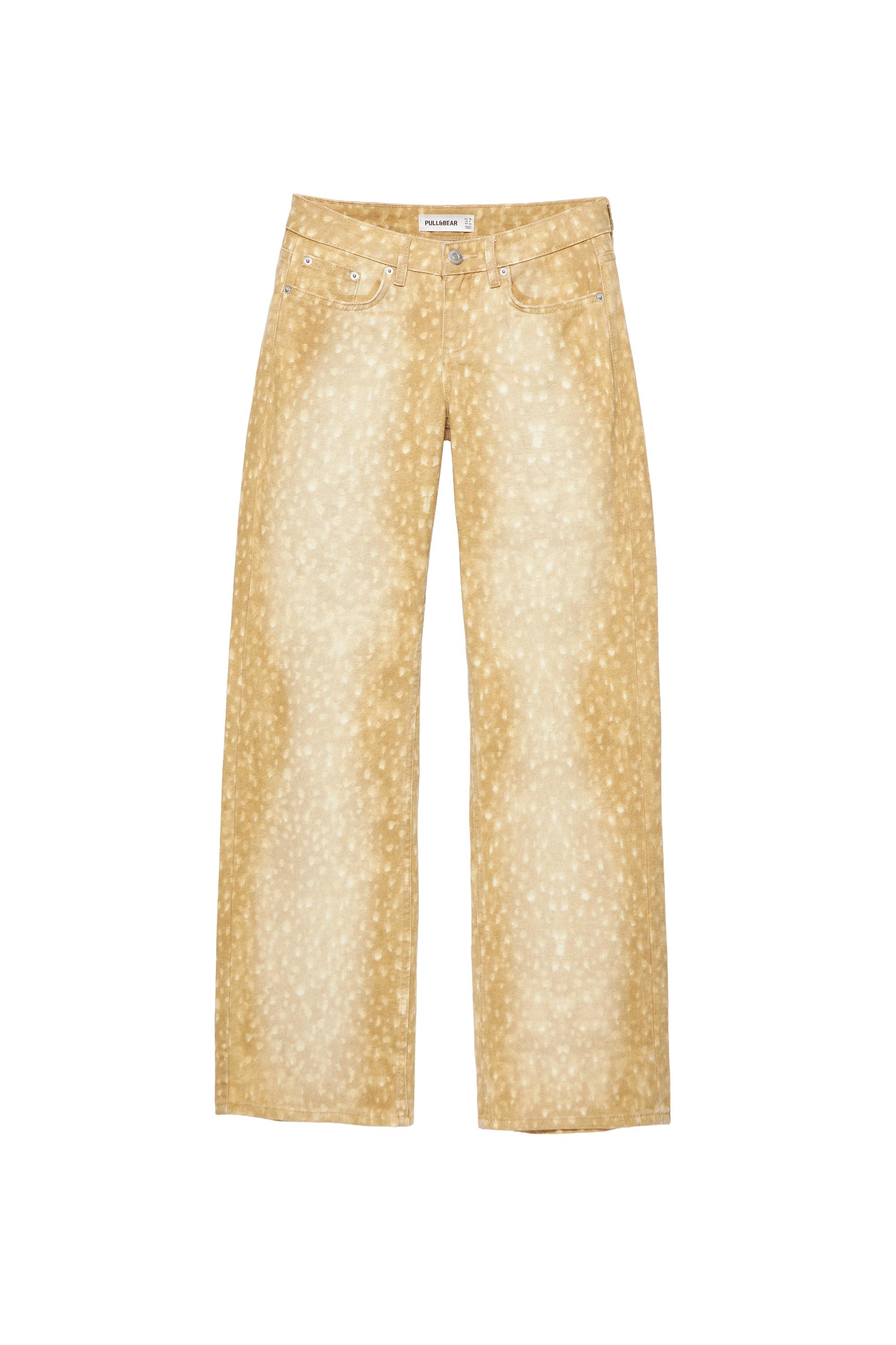 Pull&Bear Desenli düşük bel straight fit jean görsel 3
