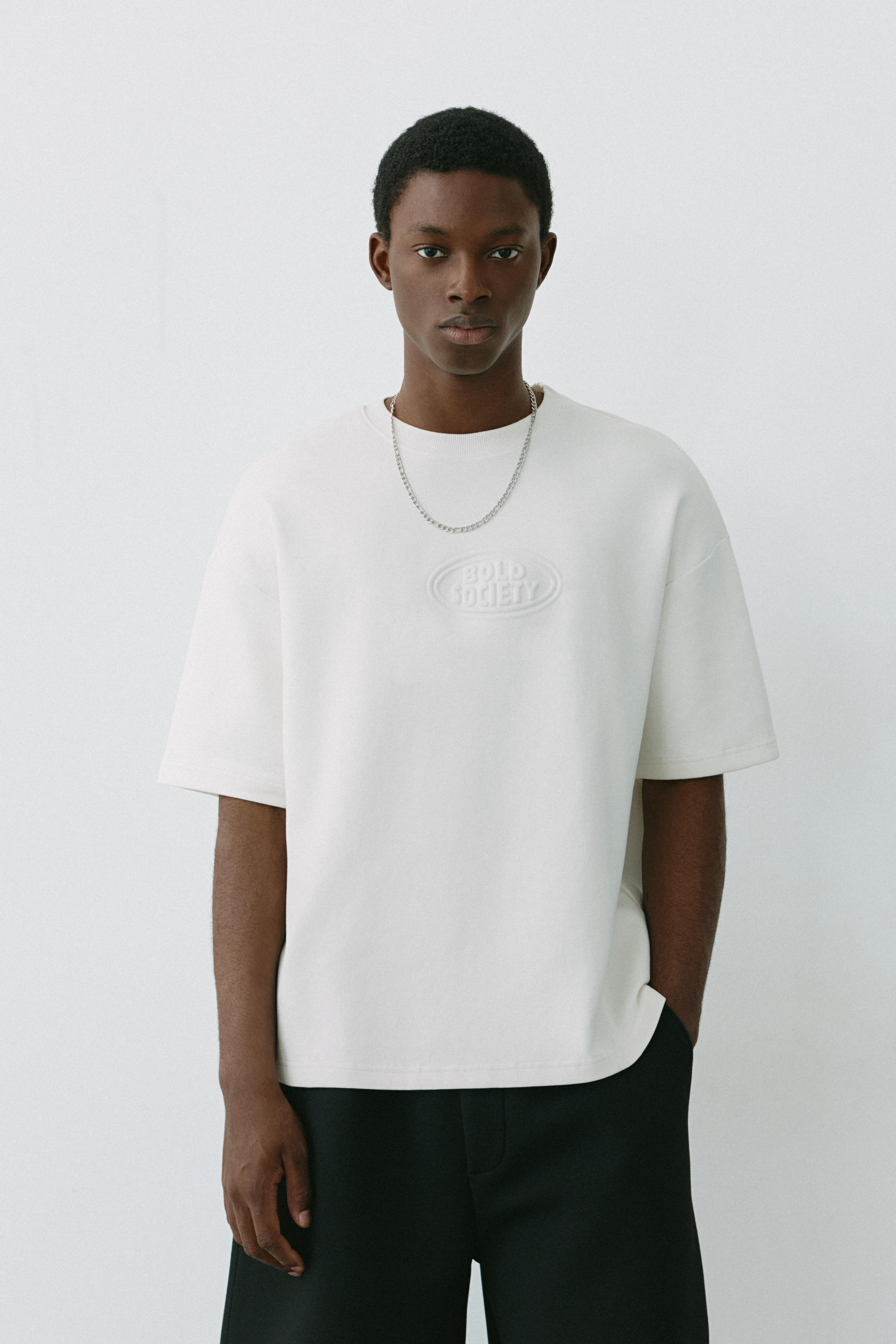Short sleeve sweatshirt with raised logo — Off white