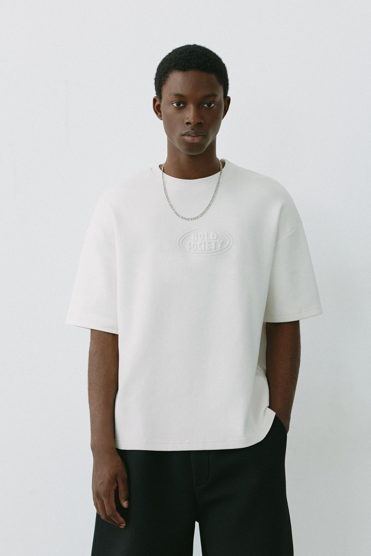 Short sleeve sweatshirt with raised logo — Off white