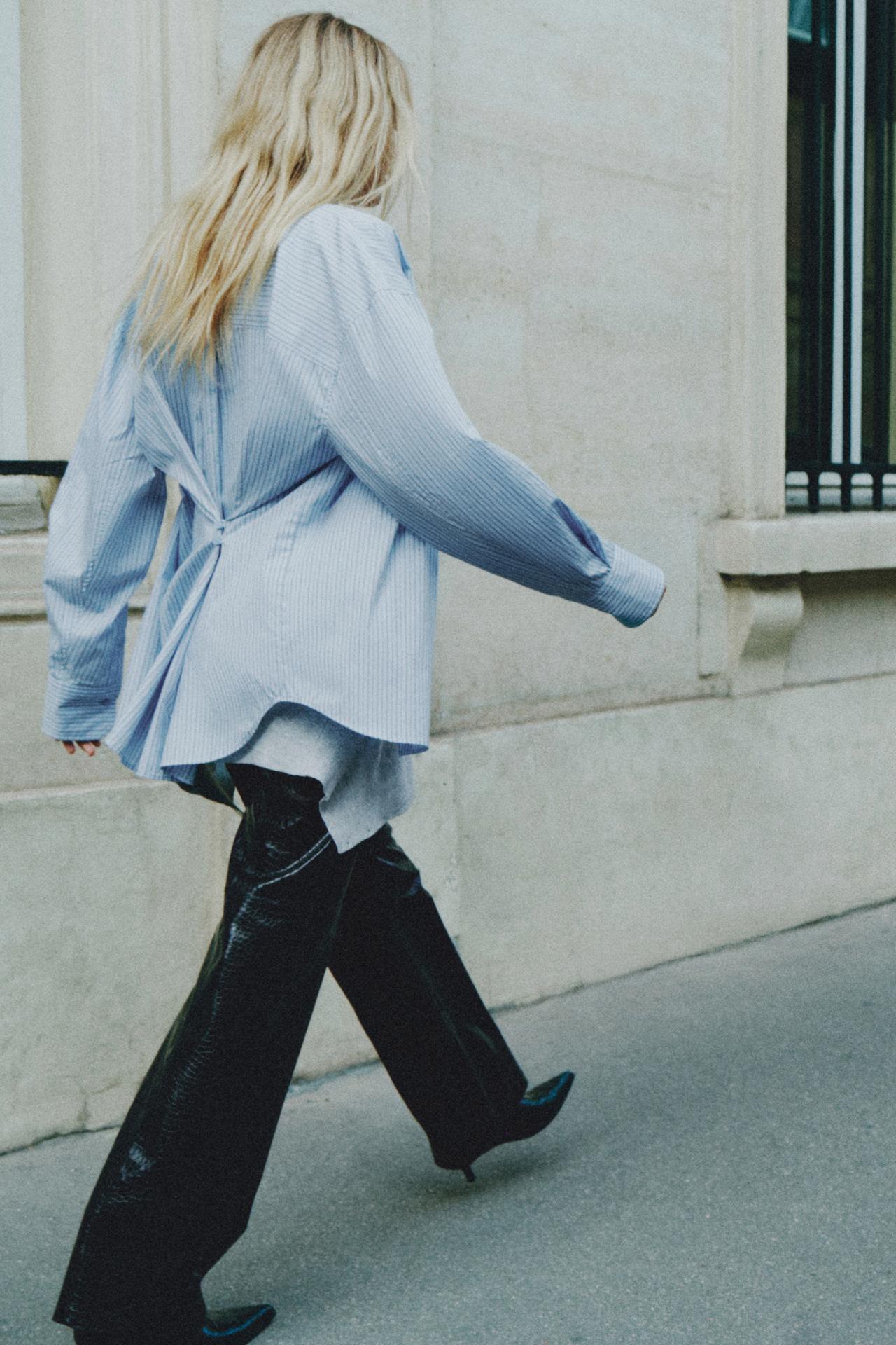 Striped shirt with back buttons — Sky blue