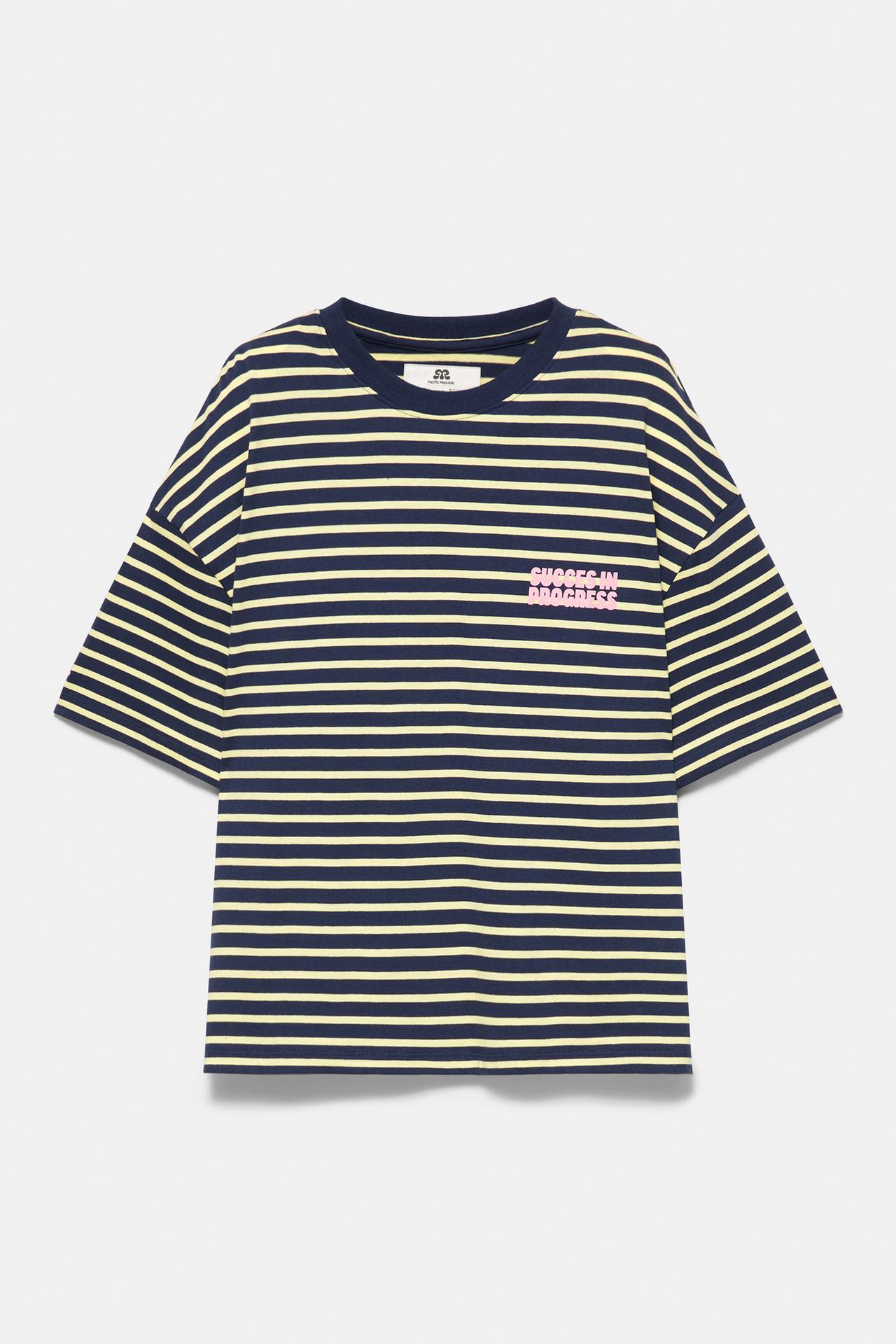 Striped text T-shirt — Navy