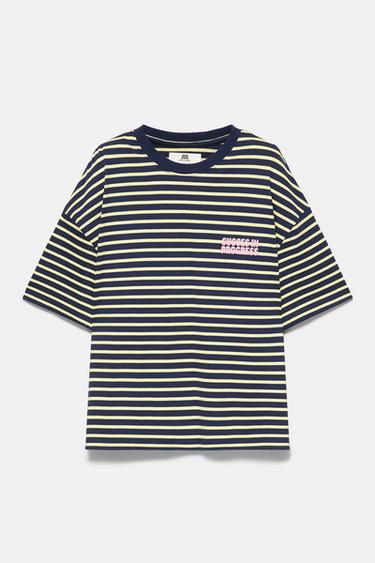 Striped text T-shirt — Navy 5