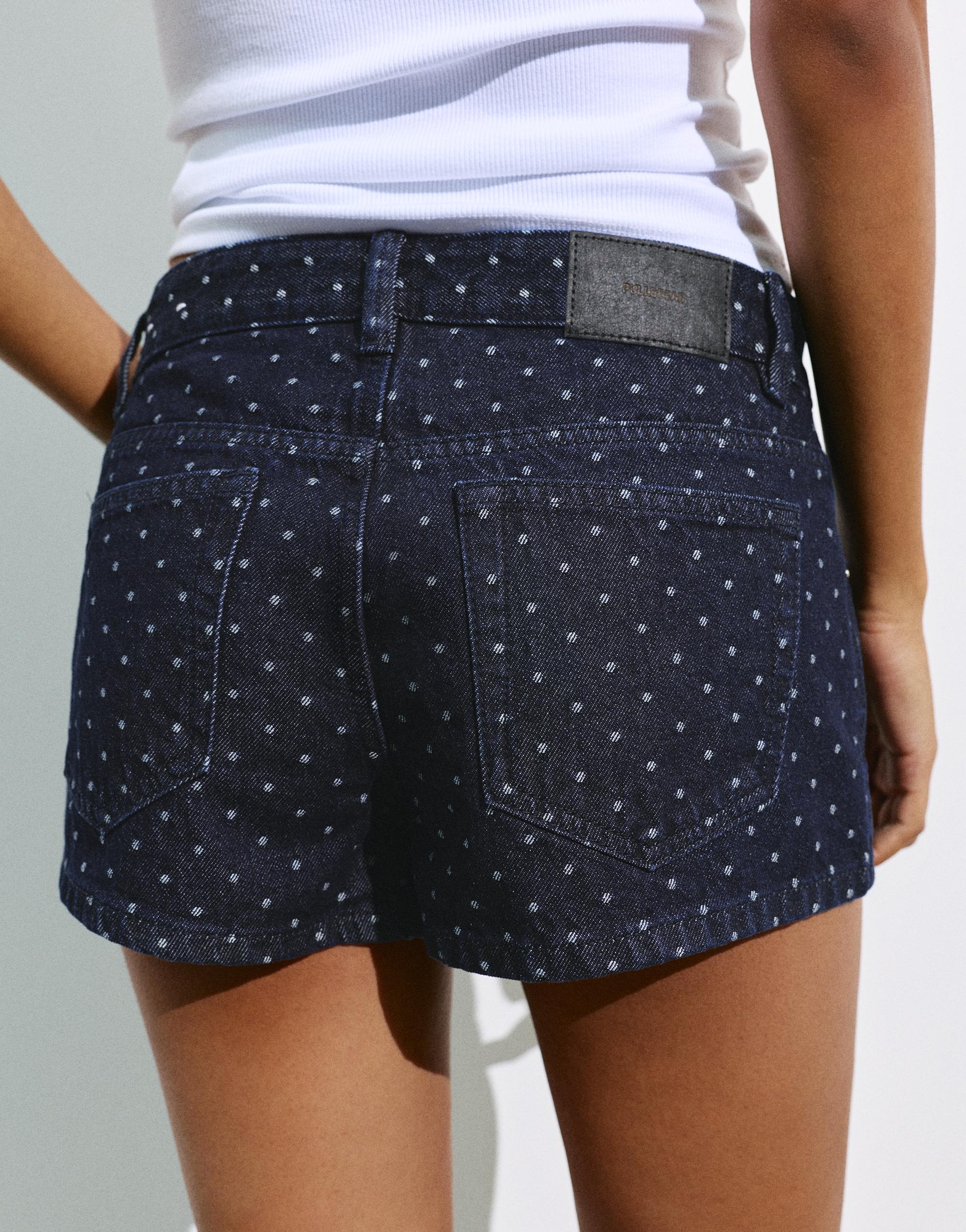Polka dot denim mini shorts — Navy
