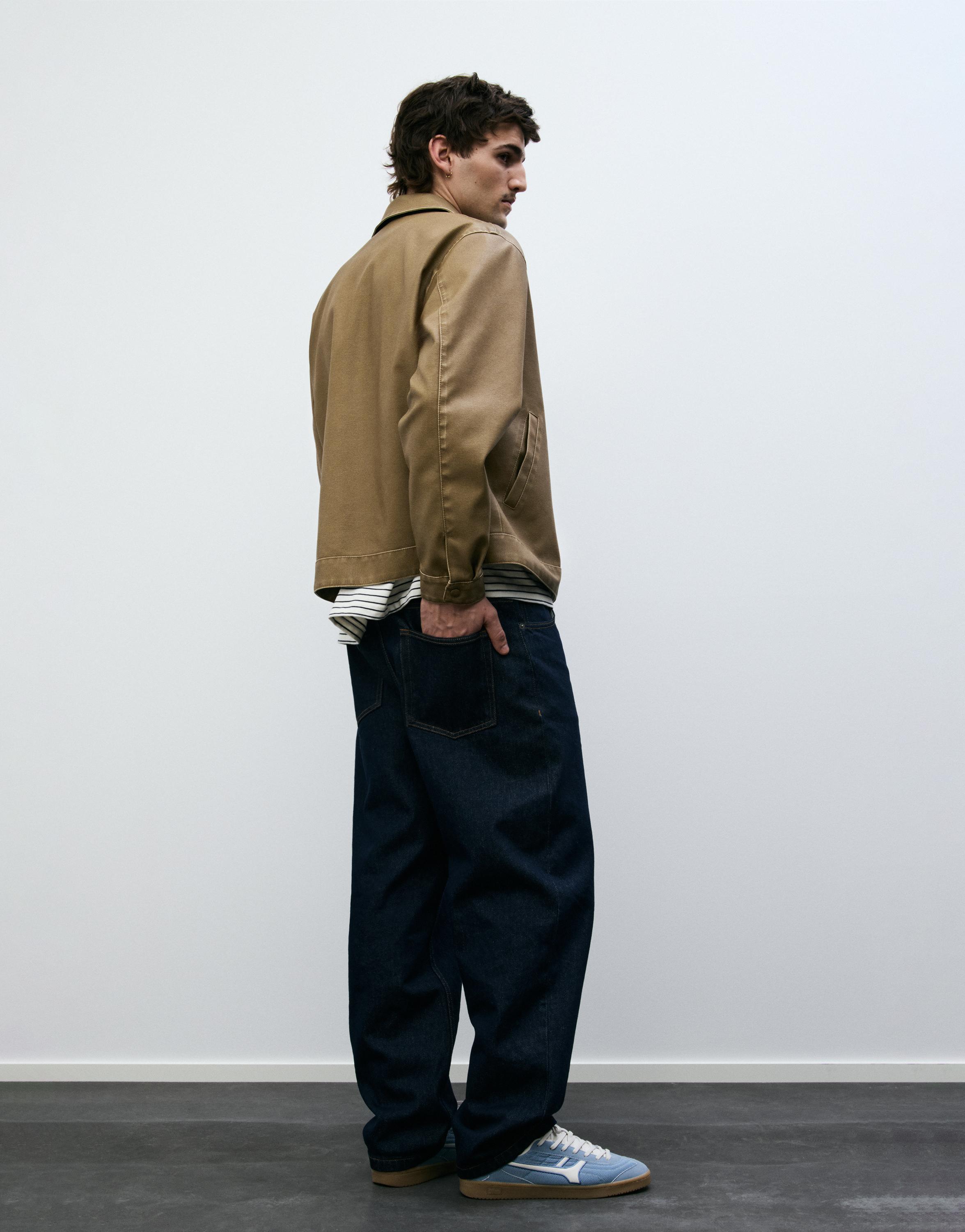 Yıkanmış suni deri ceket - Görsel 23