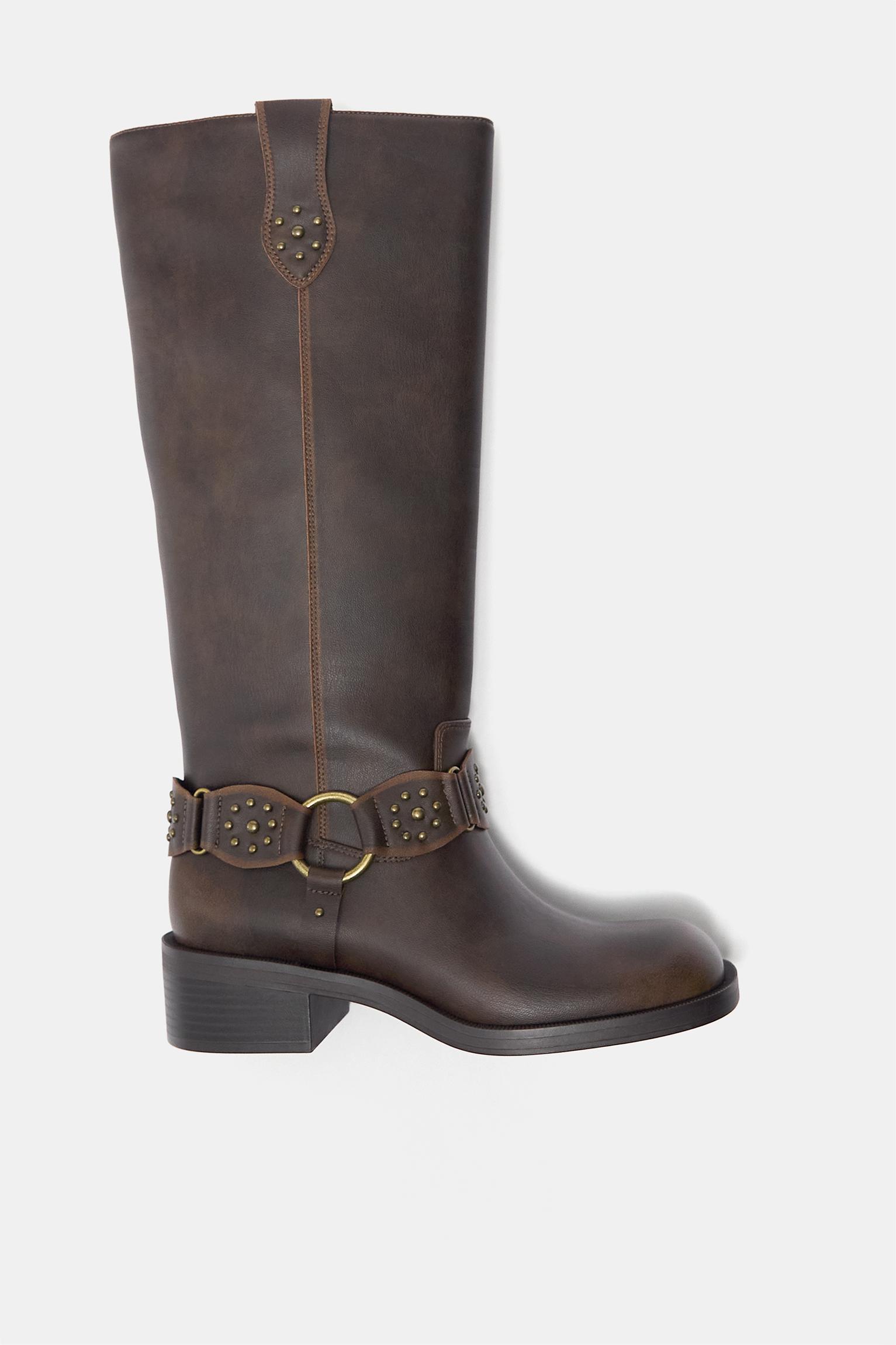 Studded biker boots — Brown