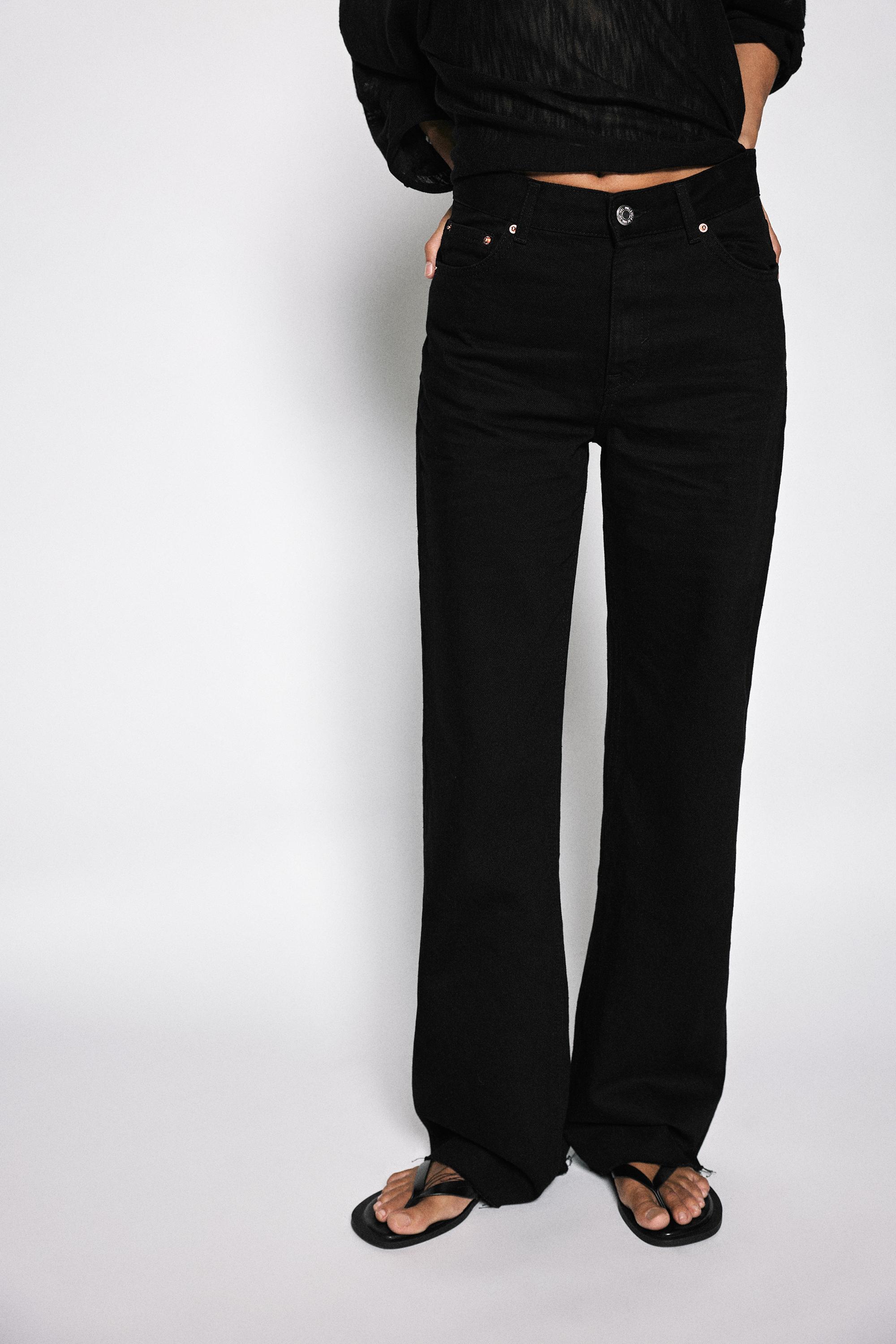 High-waist wide straight-leg jeans — Black marl