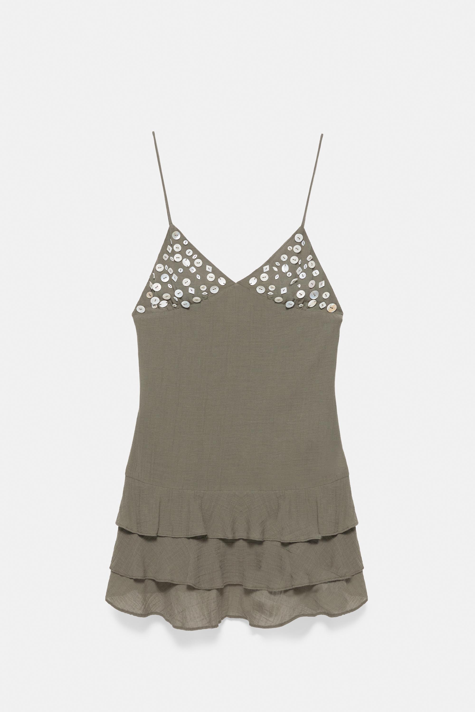 Short strappy button dress — Khaki