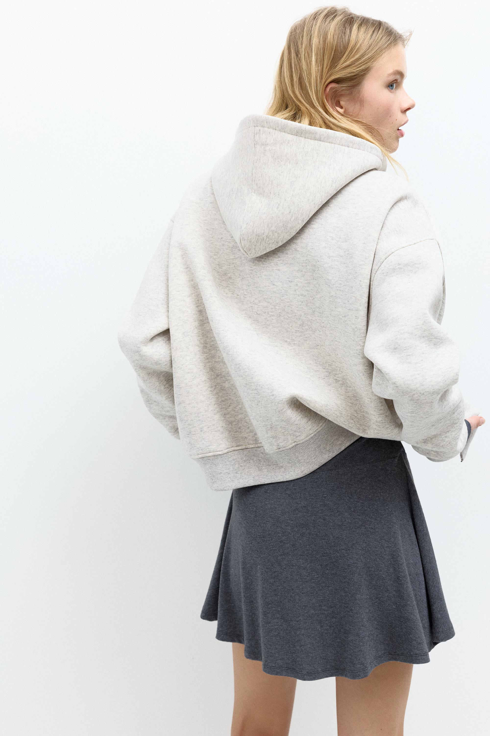 Grafikli fermuarlı kapüşonlu sweatshirt - Görsel 6