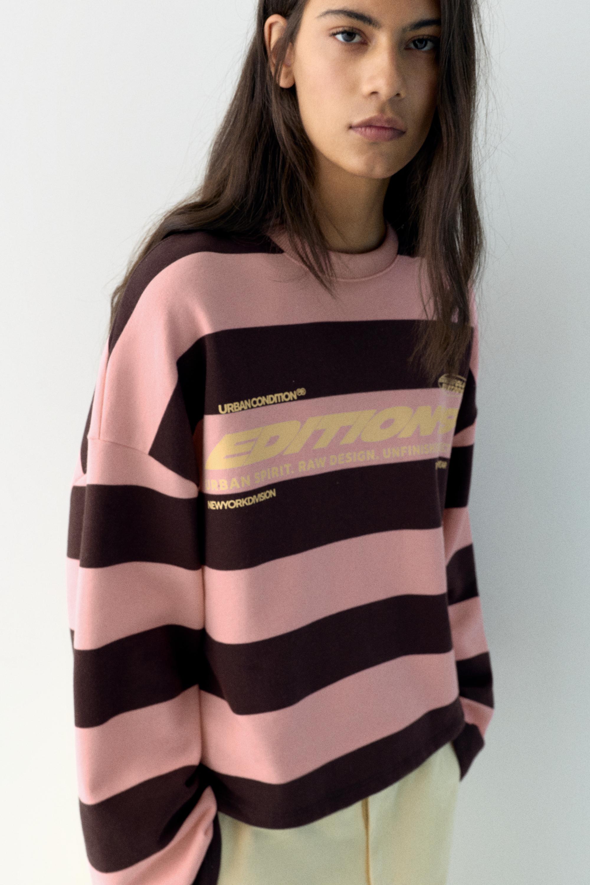 Bisiklet yaka çizgili yazılı sweatshirt - Görsel 10