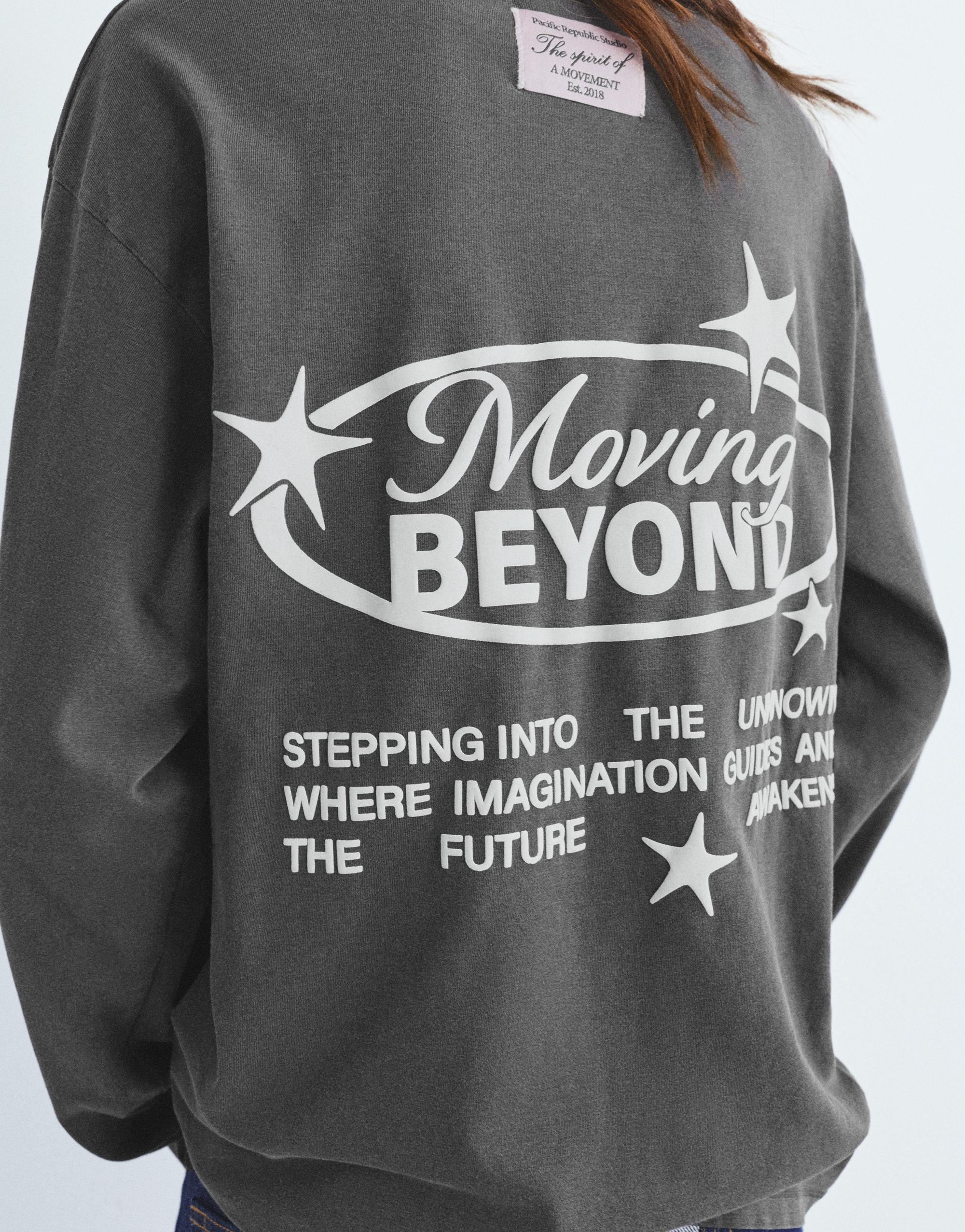 Long sleeve graphic print T-shirt — Faded black
