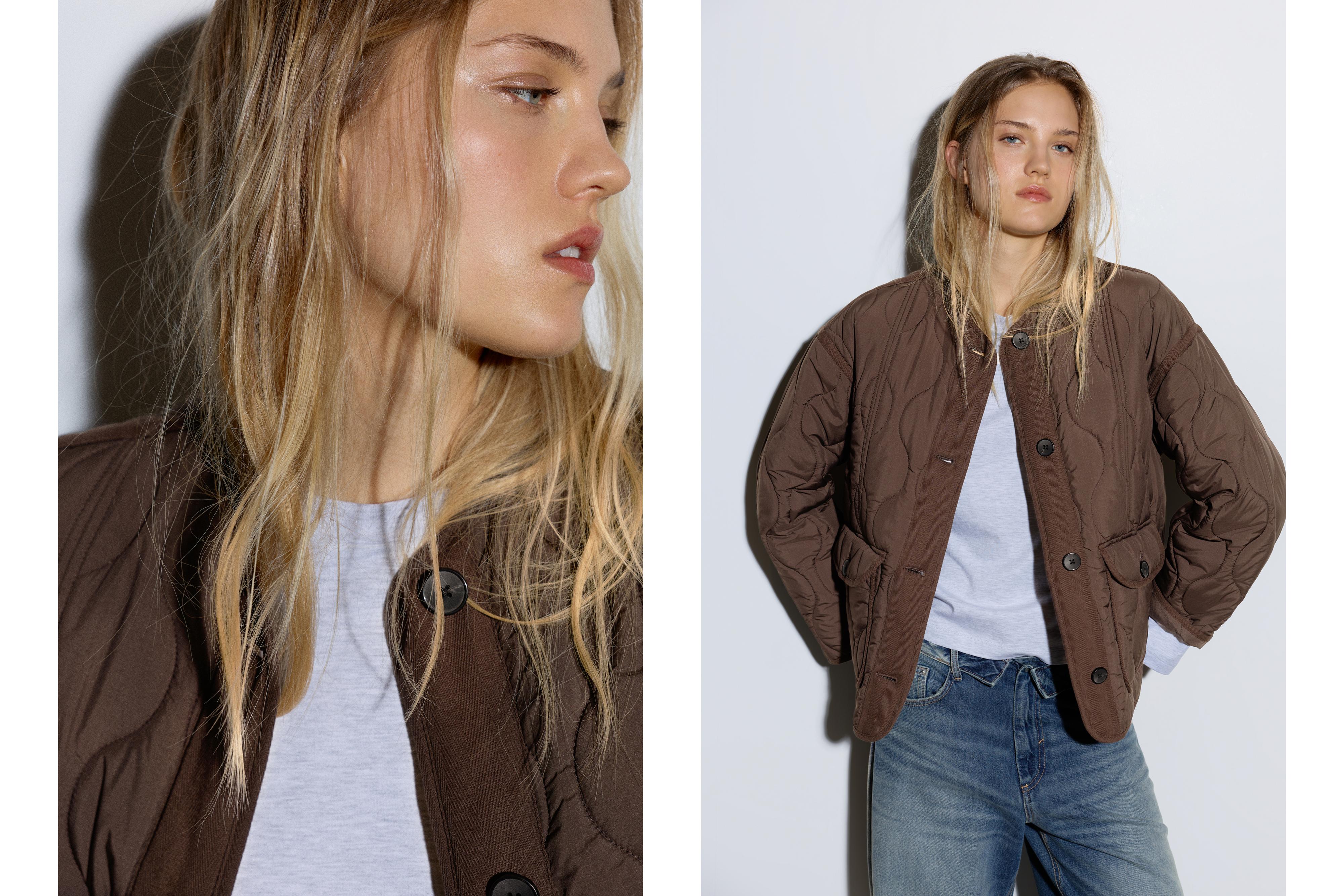 Puffer jacket with pockets — Brown