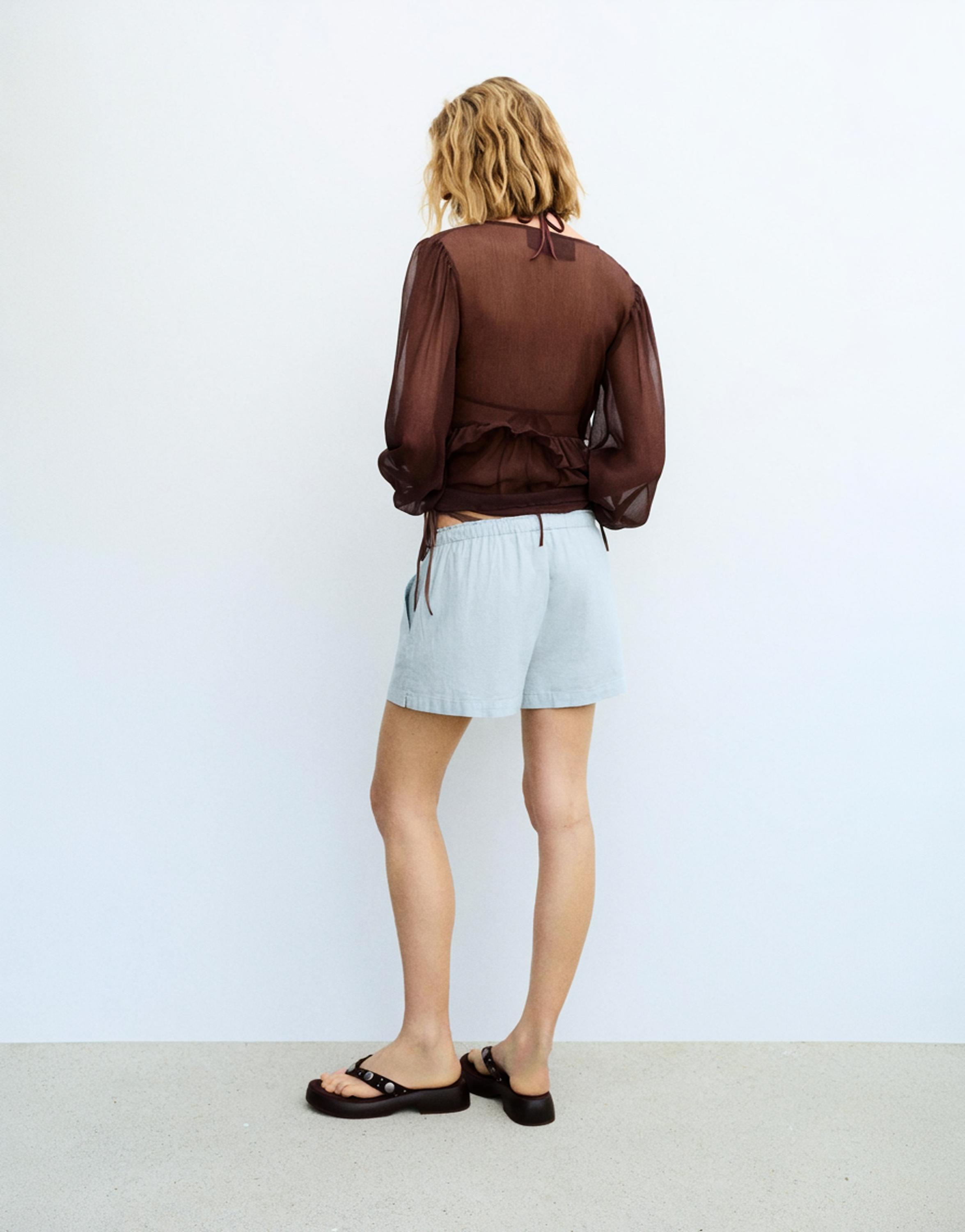 Linen blend shorts — Sky blue
