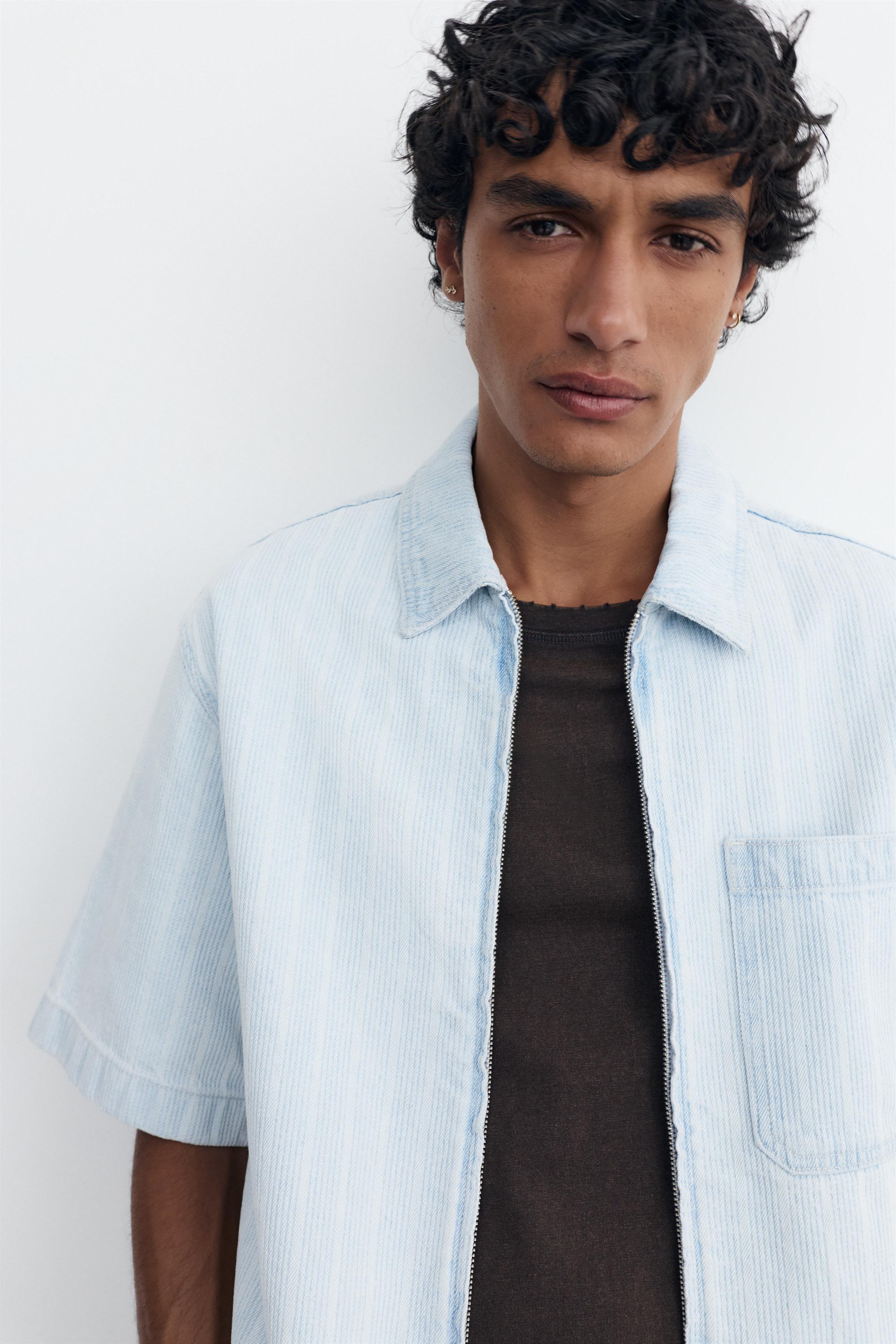 Zip-up denim shirt — Pale blue