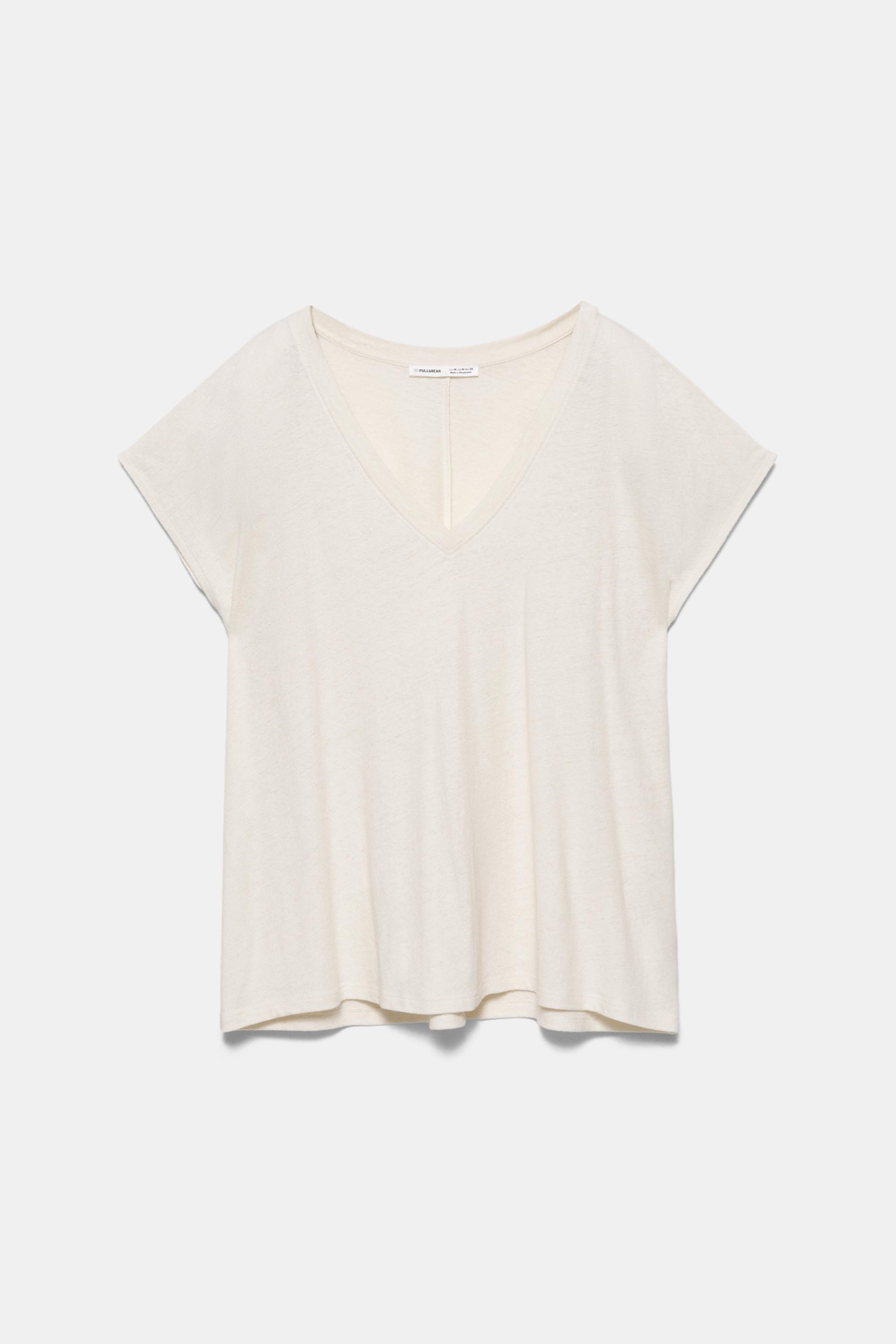 V-neck linen T-shirt — Light beige