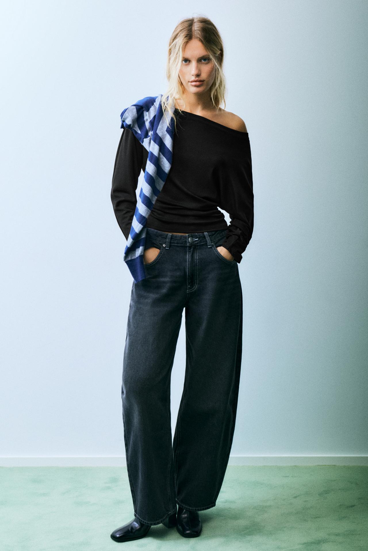 Asymmetric long sleeve top — Black