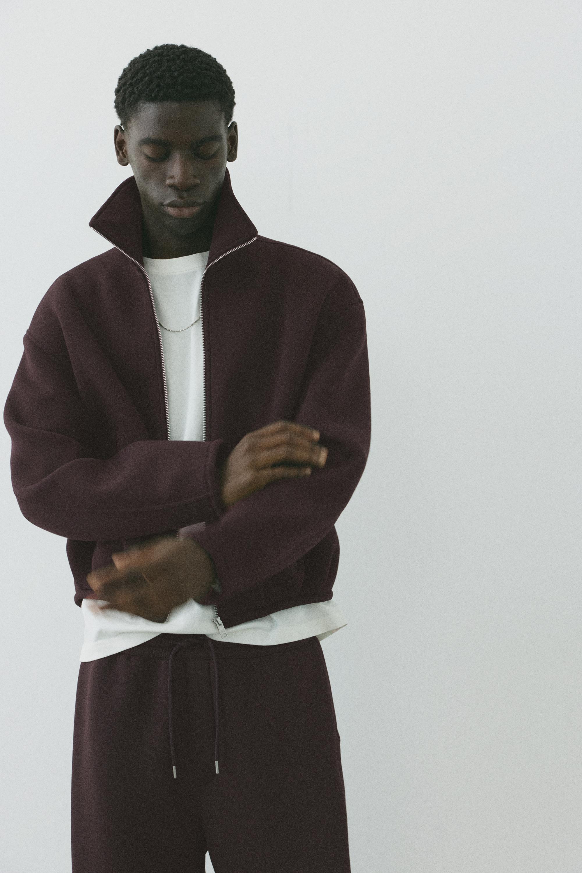 Neoprene-effect zip-up jacket — Brown