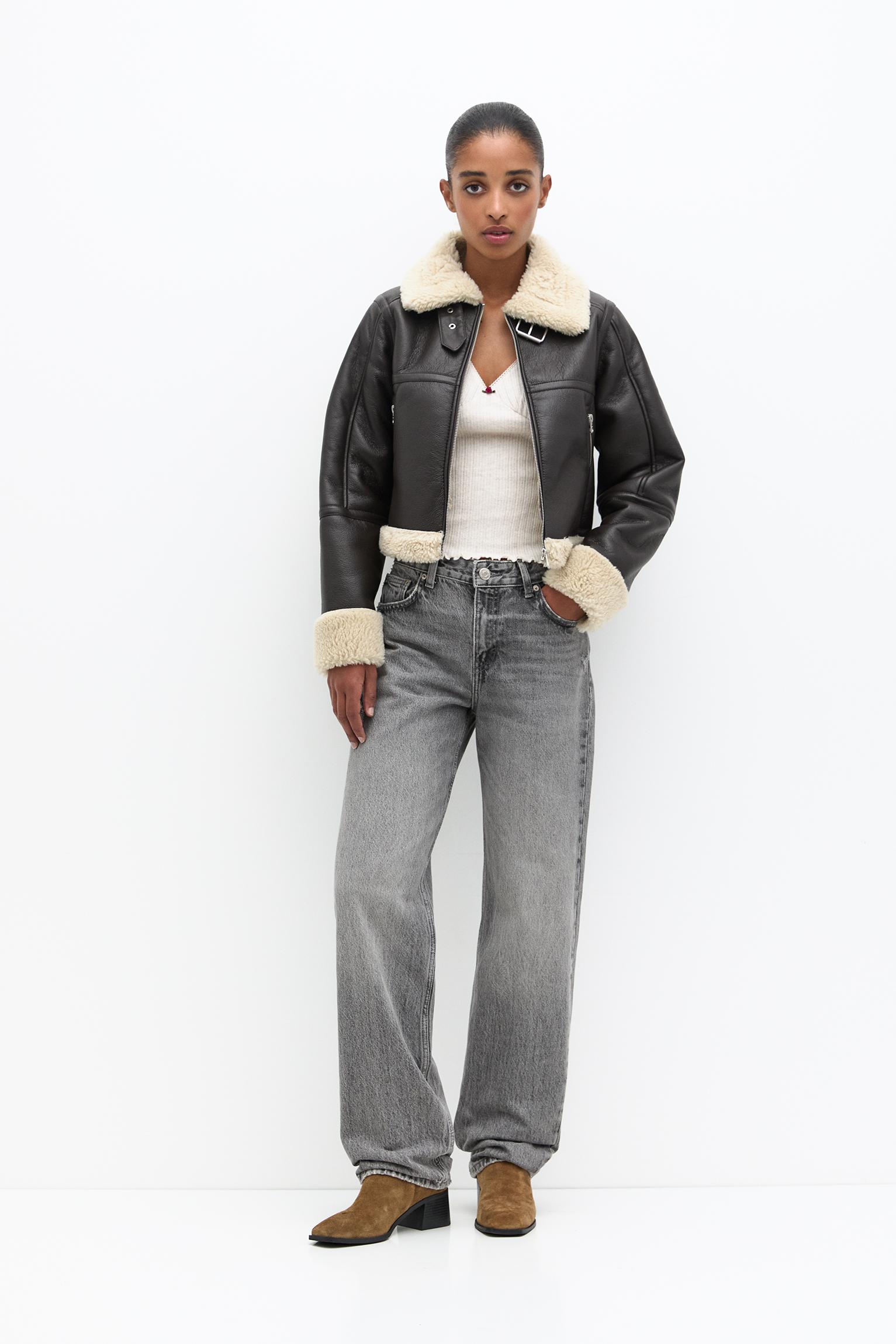 Pull and bear faux suede biker jacket best sale