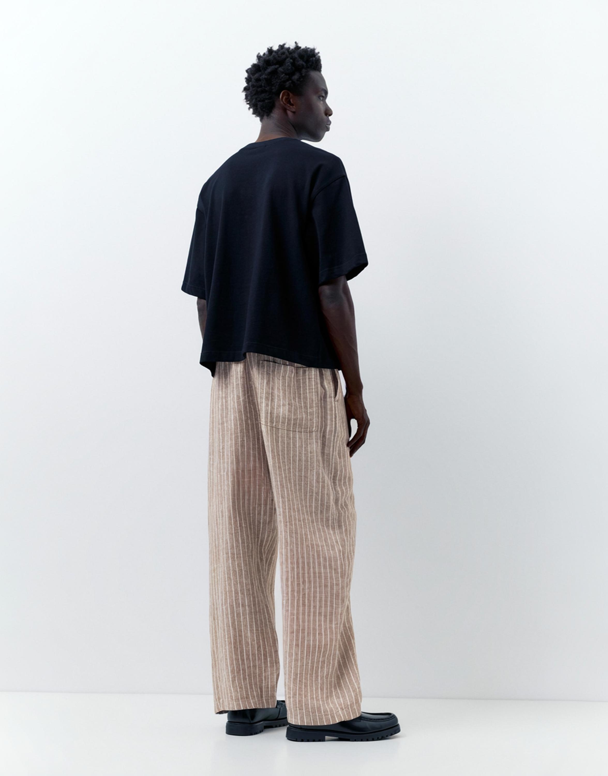 100% linen jogger trousers — Striped