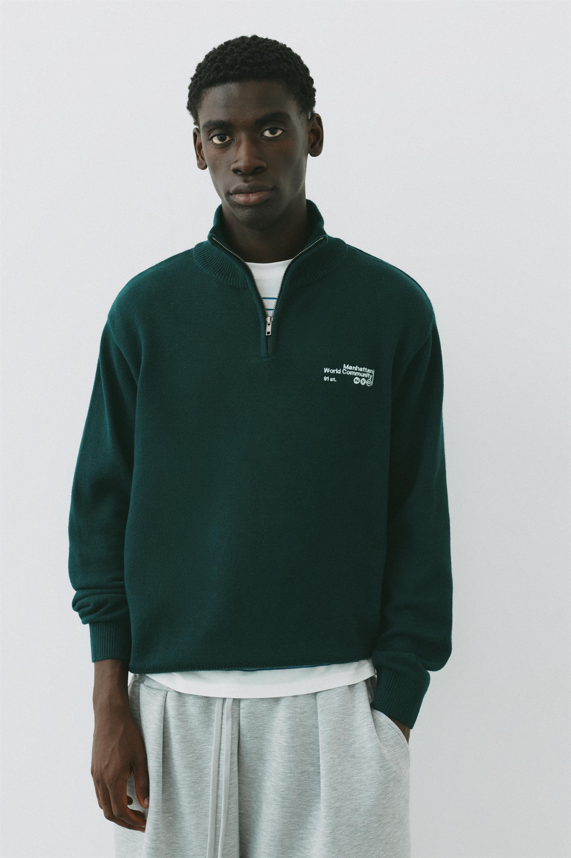 Embroidered quarter-zip sweatshirt — Dark green
