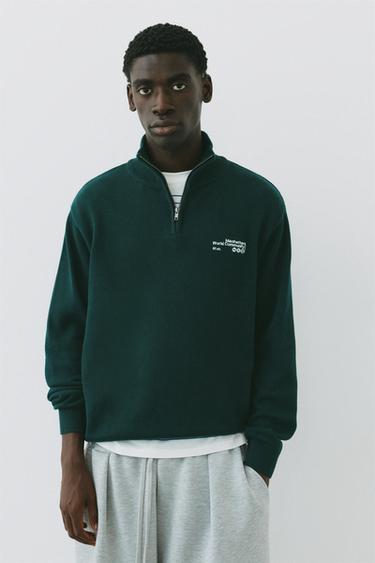 Embroidered quarter-zip jumper — Dark green 2