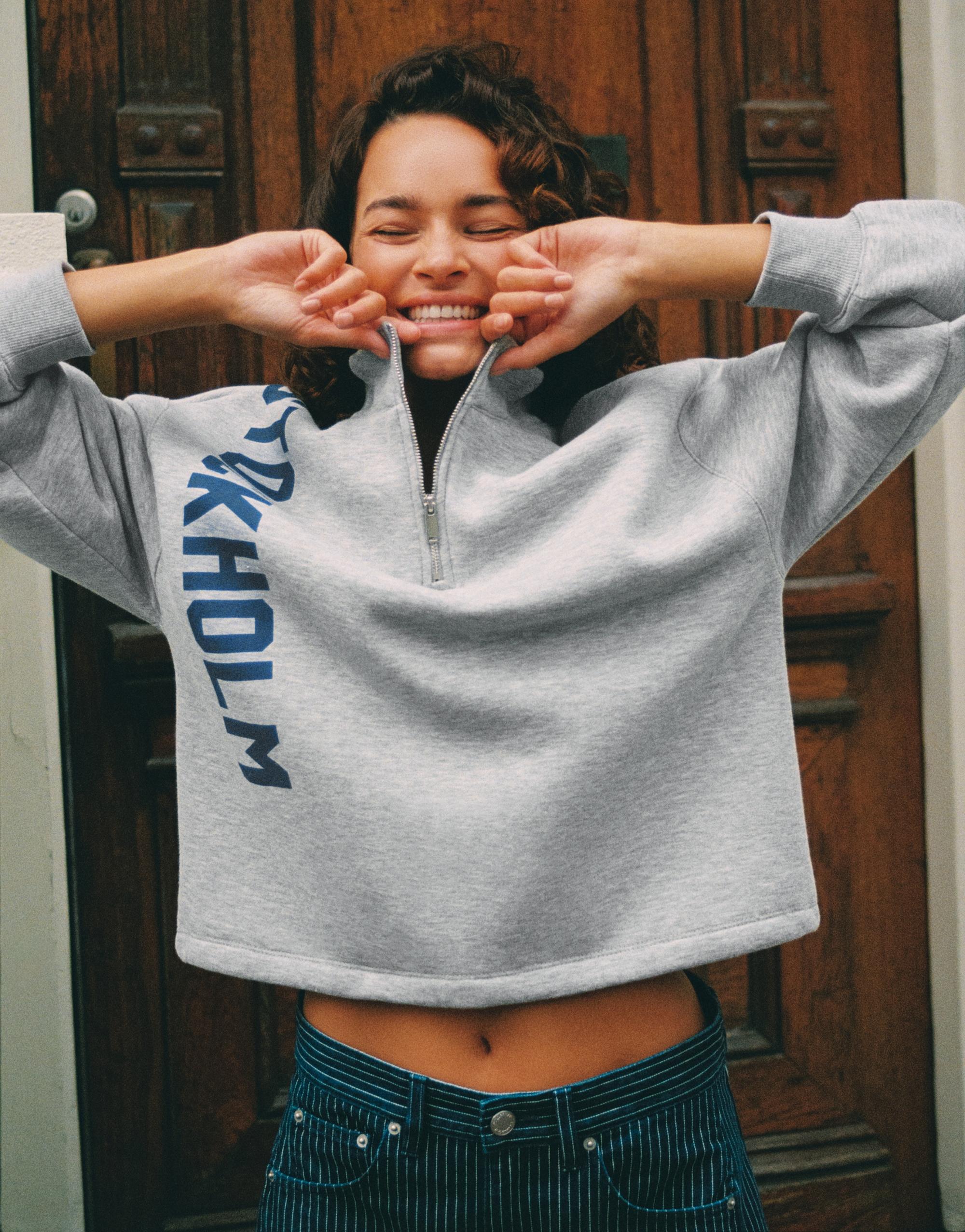 Stockholm quarter-zip sweatshirt — Grey marl