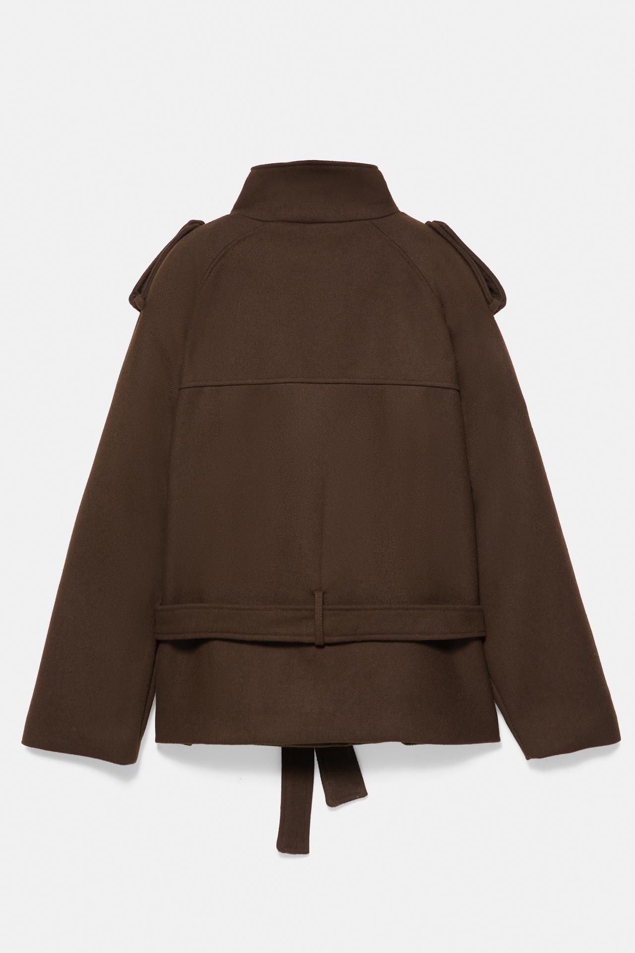 Short felt belted trench coat — Chocolate