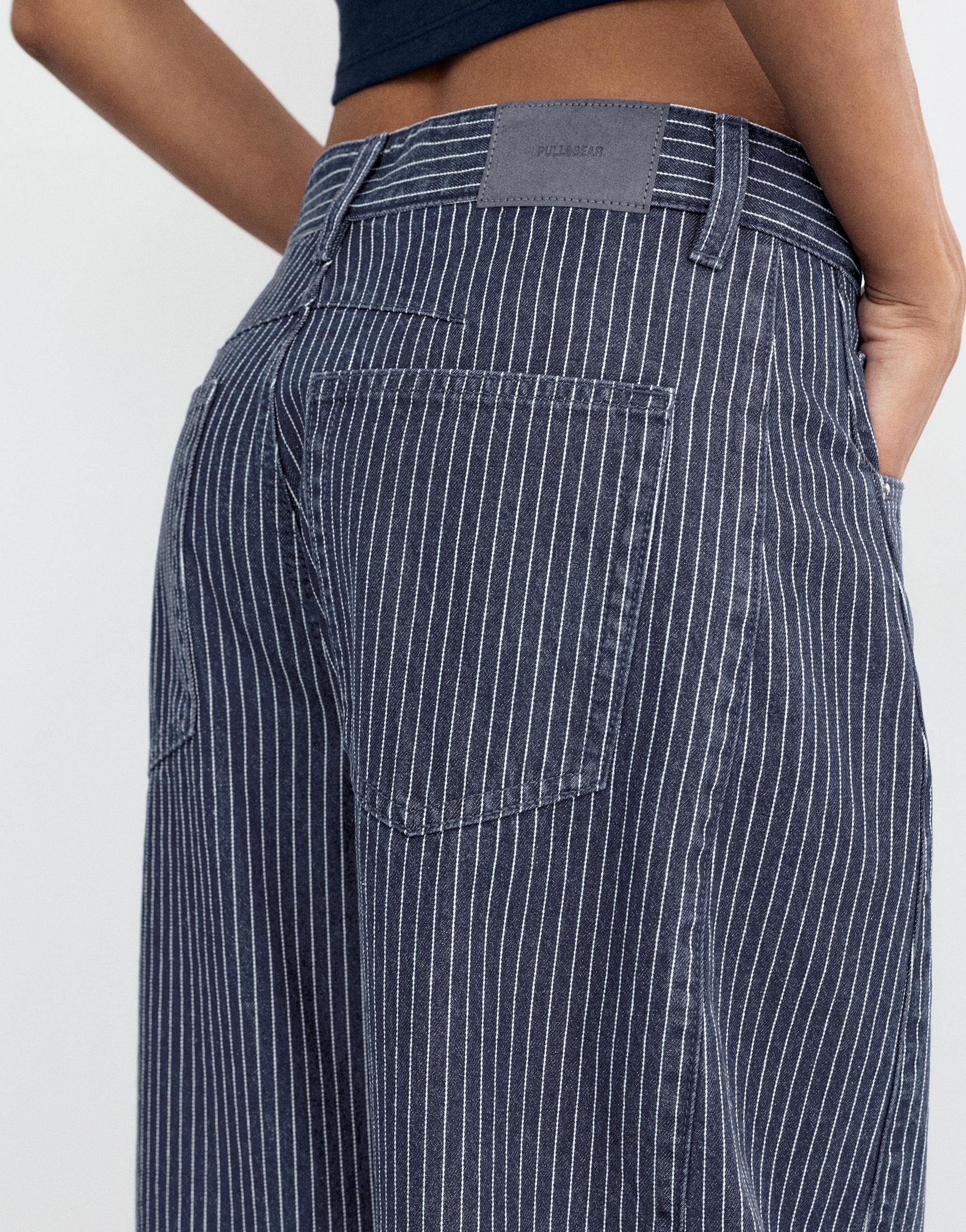 Striped balloon jeans with seams — Medium blue